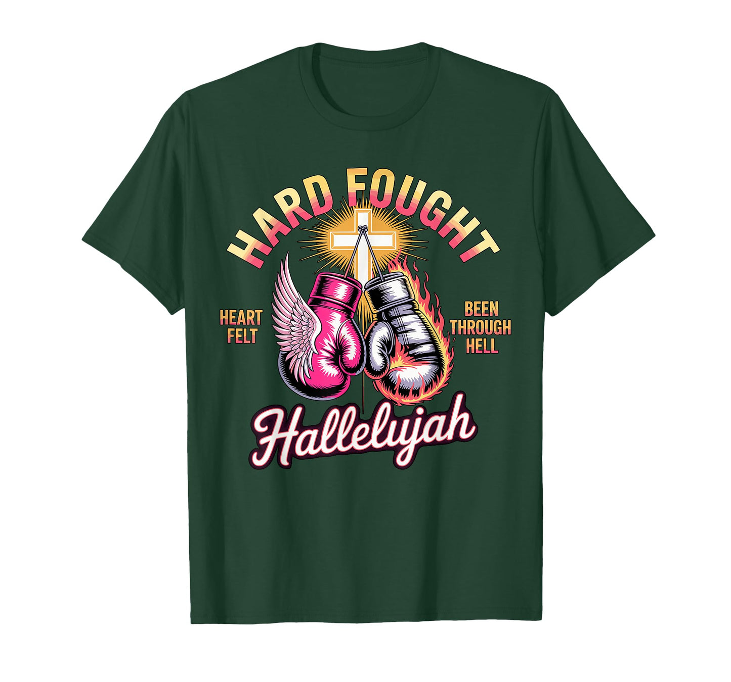 Hard Fought Hallelujah Boxing Gloves Faith T-Shirt