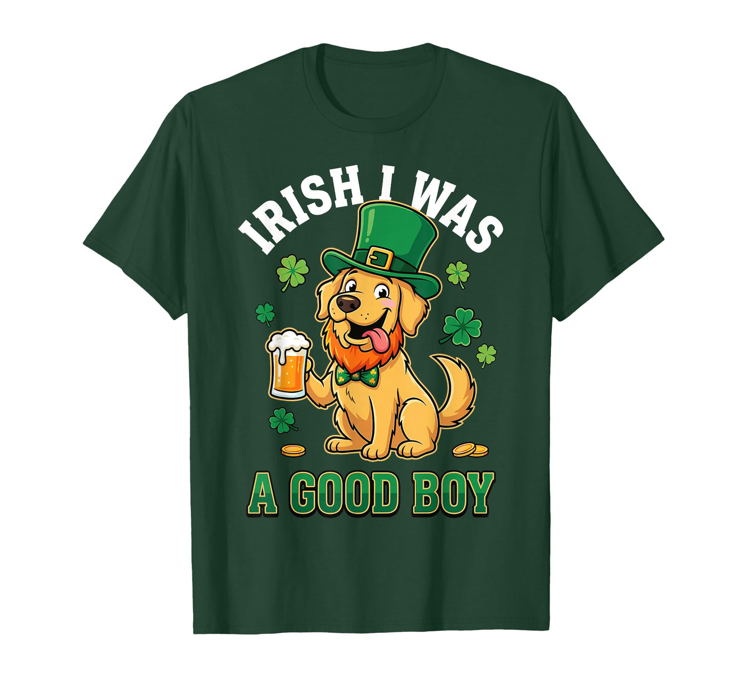 Funny St Patricks Day Golden Retriever Dog Irish Shamrock T-Shirt