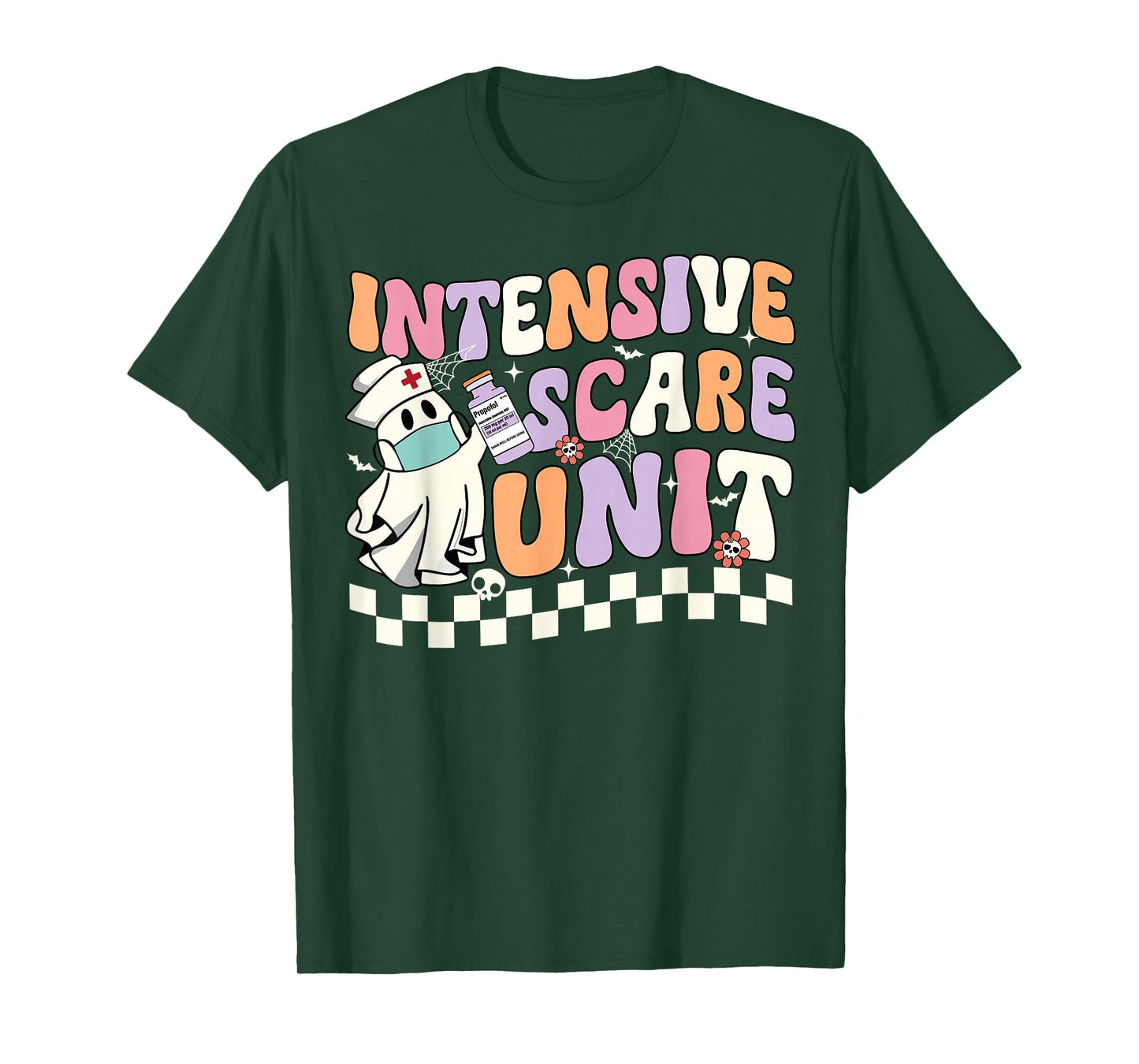 Intensive Scare Unit Nurse Halloween ICU Nurse Ghost Retro T-Shirt
