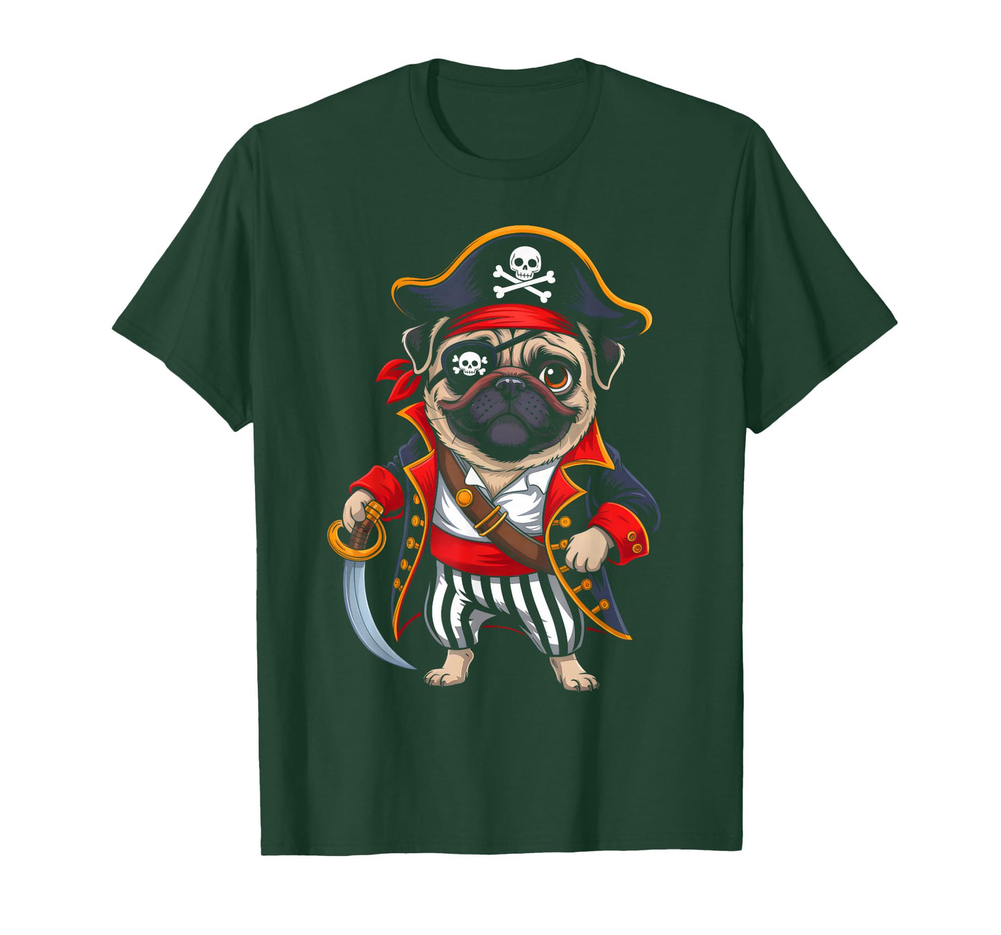 Pirate Pug Dog Halloween Costume Men Women Boys Girls Kids T-Shirt