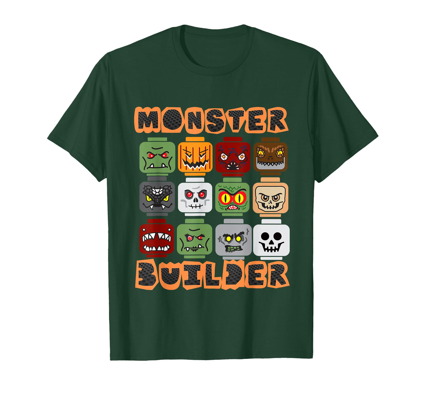 Halloween Building Bricks Monster Builder Brick Head Funny T-Shirt
