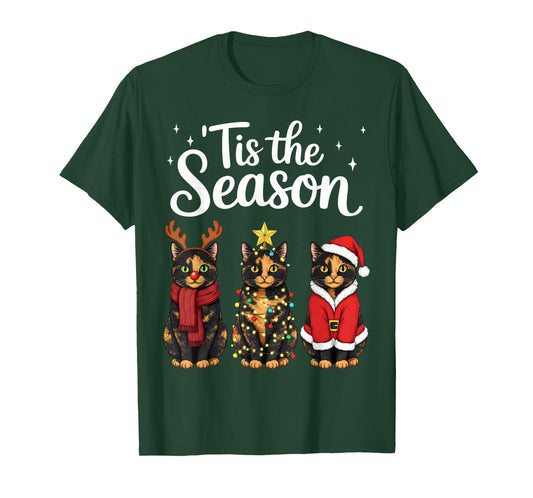 Tis The Season Tortoiseshell Cat Christmas Santa T-Shirt