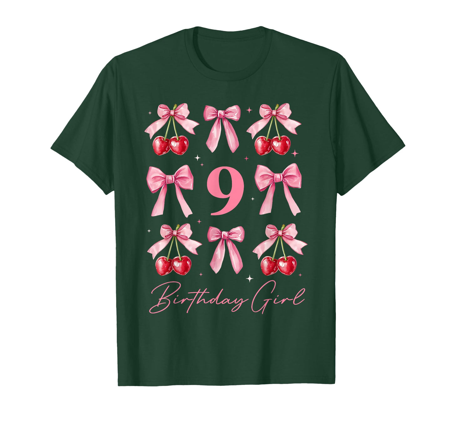 Birthday Girl 9th Birthday Cherry Coquette Bow 9 Year Old T-Shirt