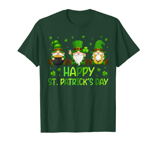 Three Gnomes Holding Shamrock Happy St Patrick's Day Women T-Shirt