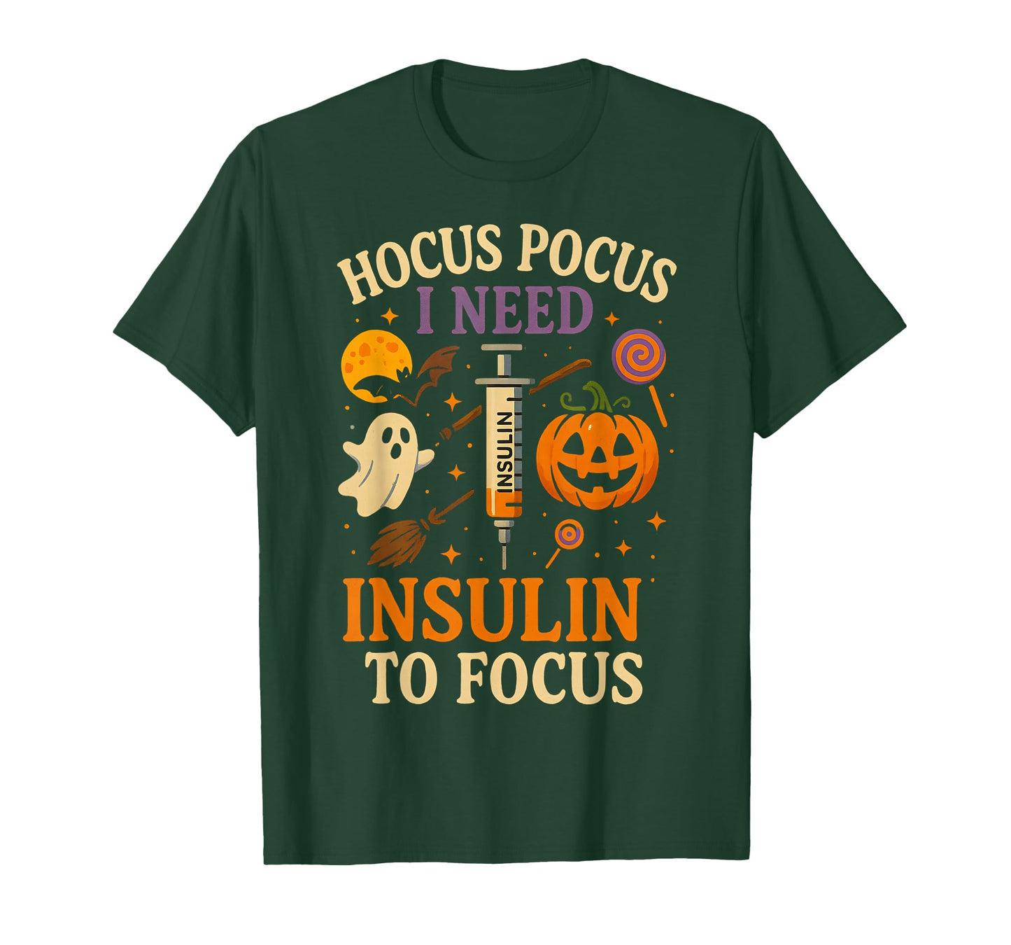 Hocus Pocus I Need Insulin to Focus Halloween Funny T-Shirt