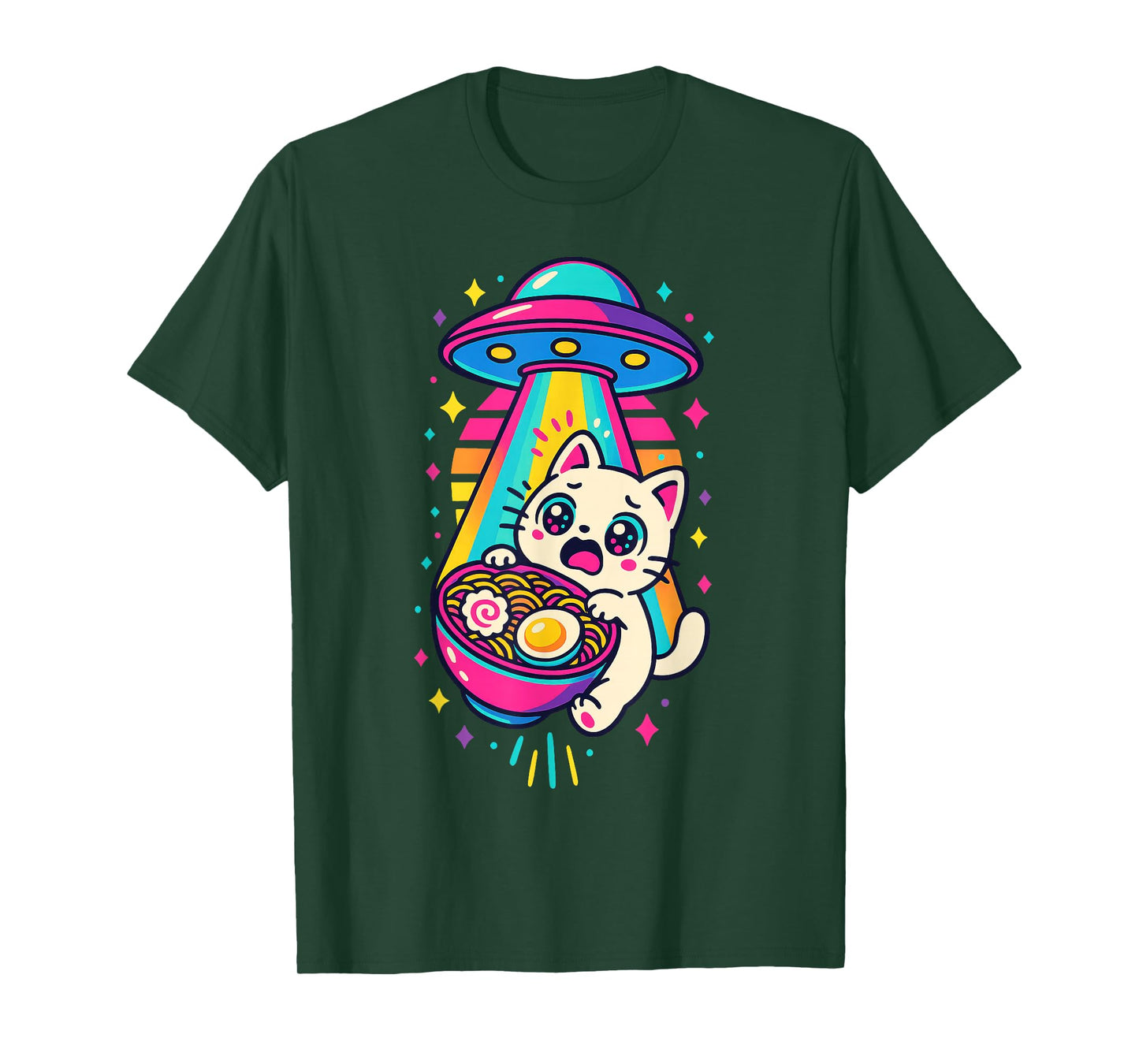 Funny Kawaii Cat Ramen UFO Japanese Anime Women Girls Teens T-Shirt