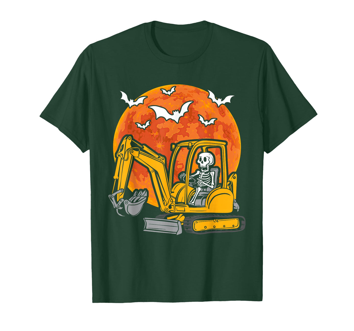 Skeleton Driving Truck Excavator Halloween Construction Kids T-Shirt