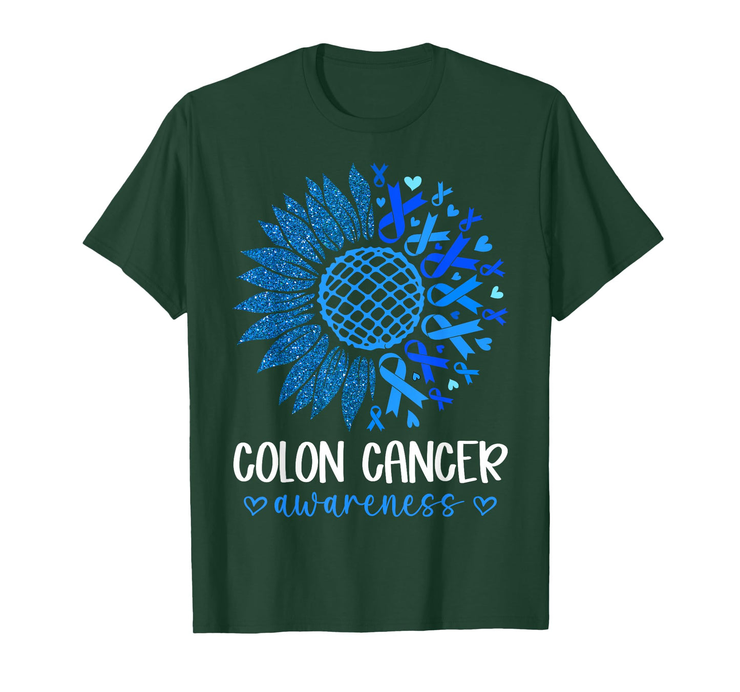 Blue Ribbon Sunflower Colorectal Colon Cancer Awareness T-Shirt