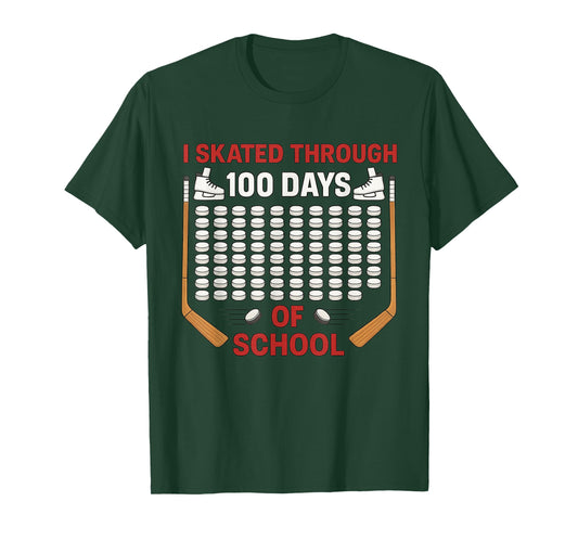 I Skated Through 100 Days of School Ice Hockey Fan 100th Day T-Shirt