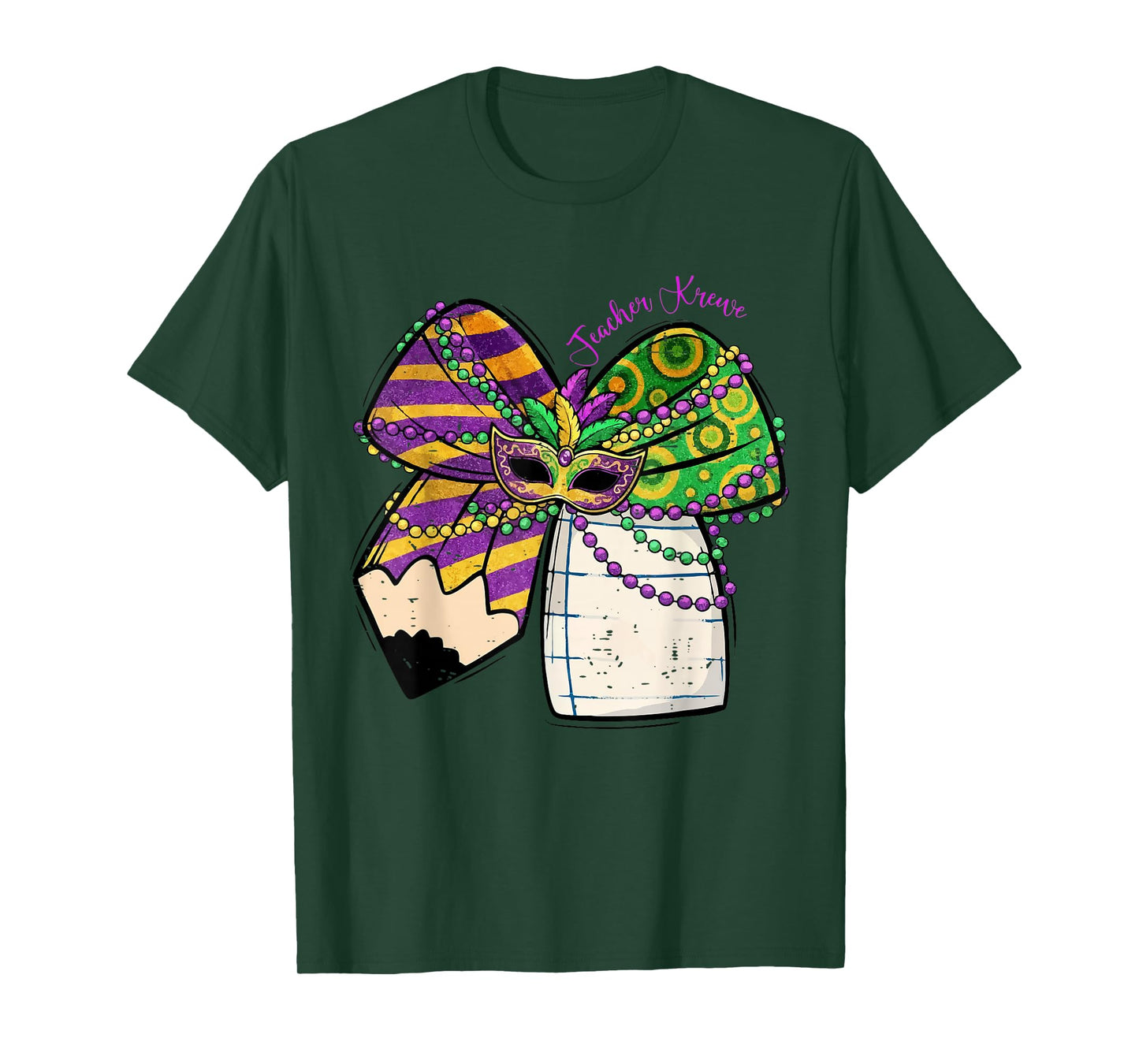 Coquette Bow Pencil Mask Beads Mardi Gras Teacher Krewe Cute T-Shirt