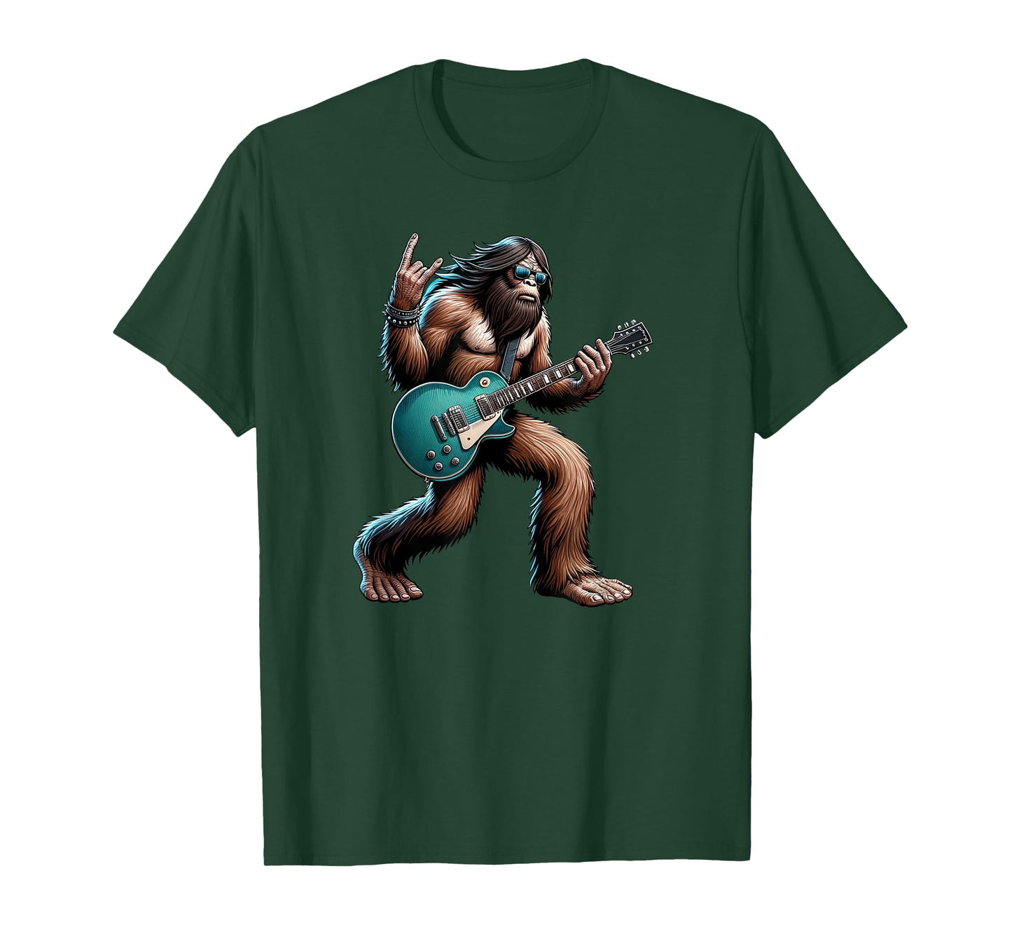 Rock On Bigfoot Playing Electric Guitar Sasquatch Music Band T-Shirt
