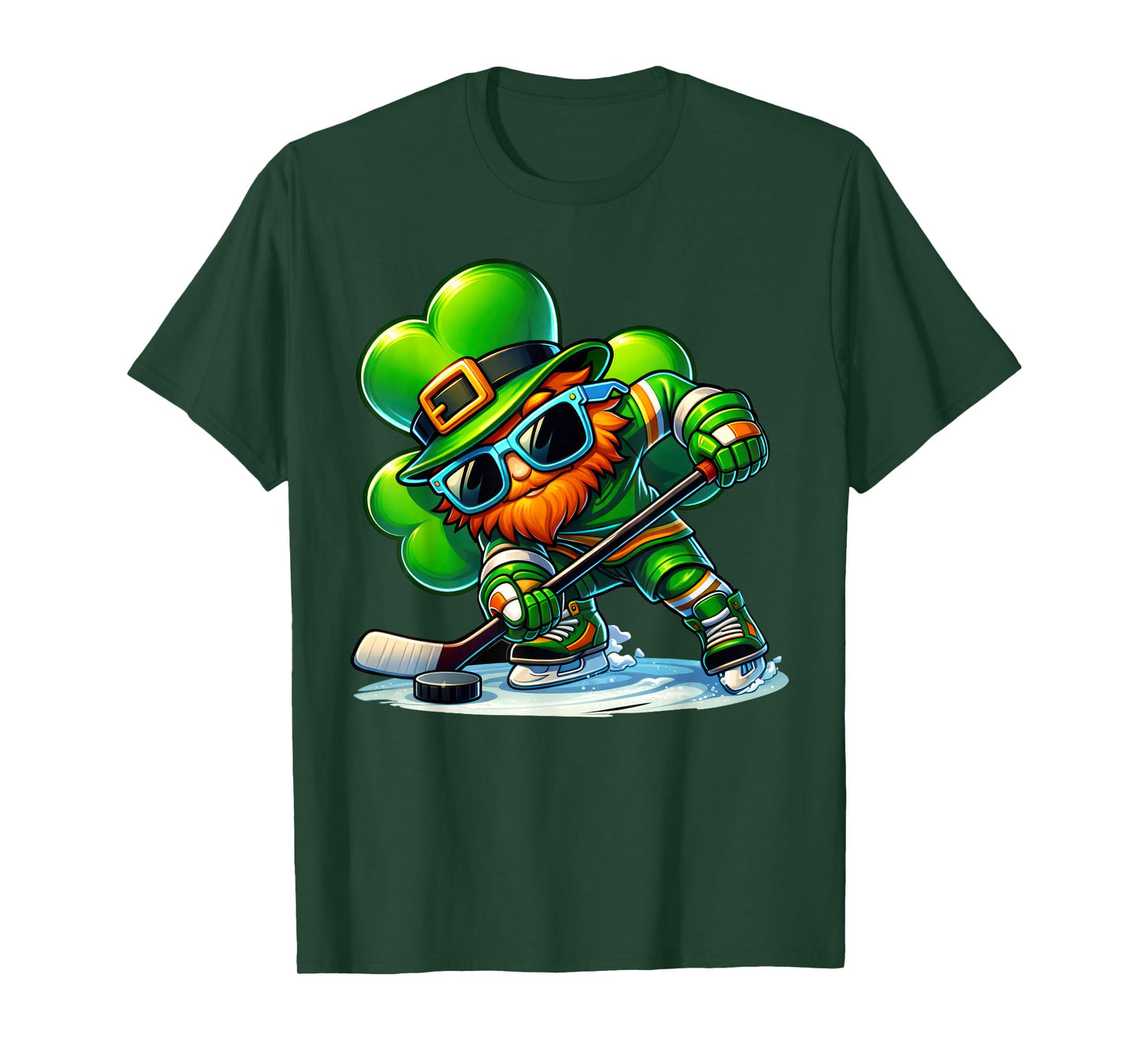 Funny Leprechaun Playing Hockey Men Kids Boys St Patrick Day T-Shirt
