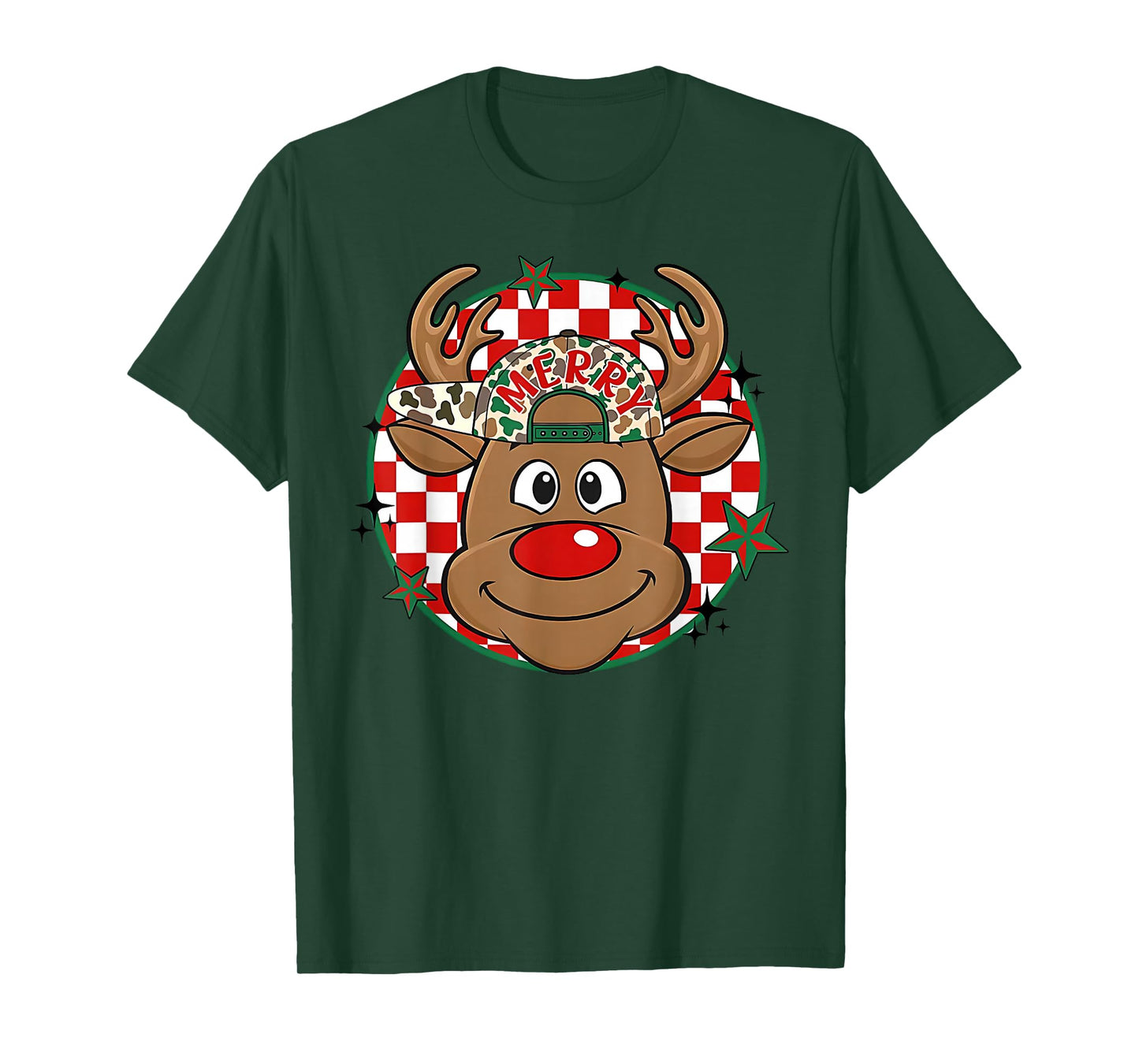 Reindeer Rudolph Merry Christmas Xmas Holiday Boys Camo T-Shirt