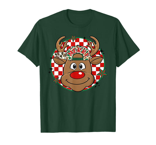 Reindeer Rudolph Merry Christmas Xmas Holiday Boys Camo T-Shirt