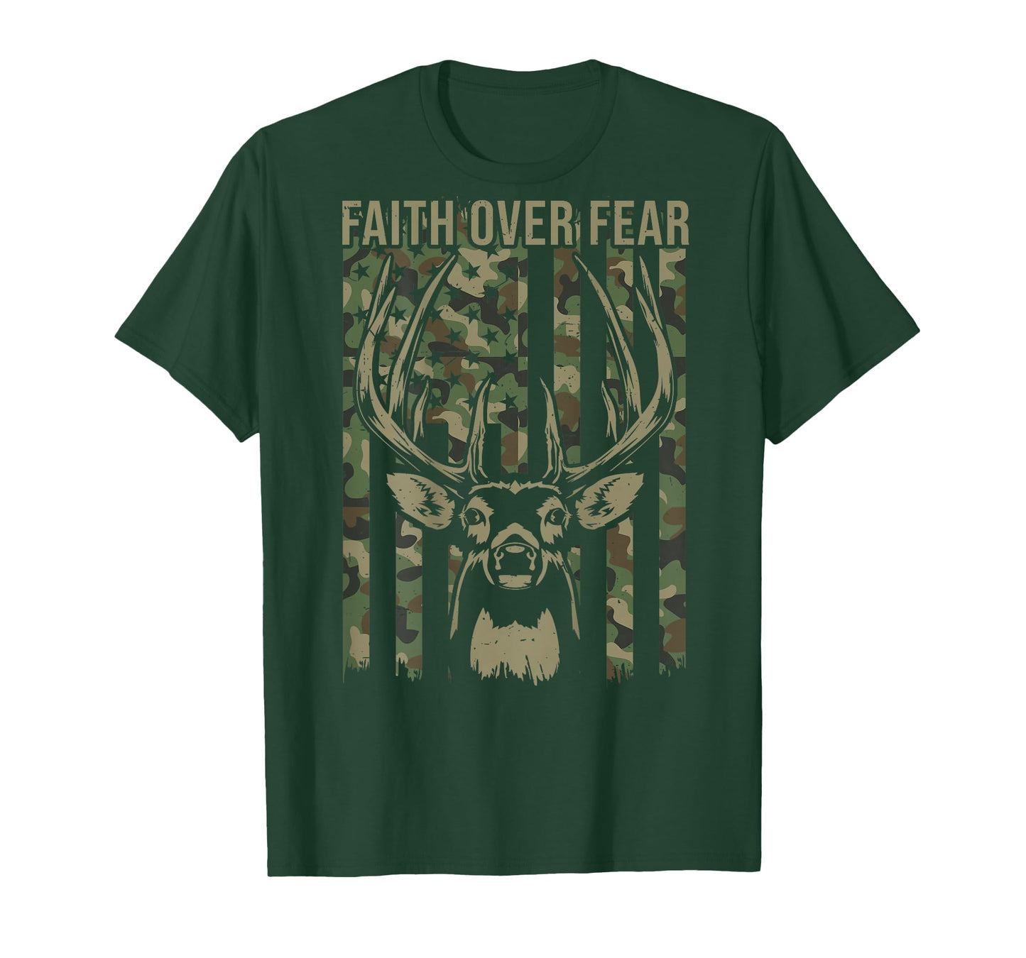 Christian Faith Over Fear American Flag Deer Hunting Camo T-Shirt