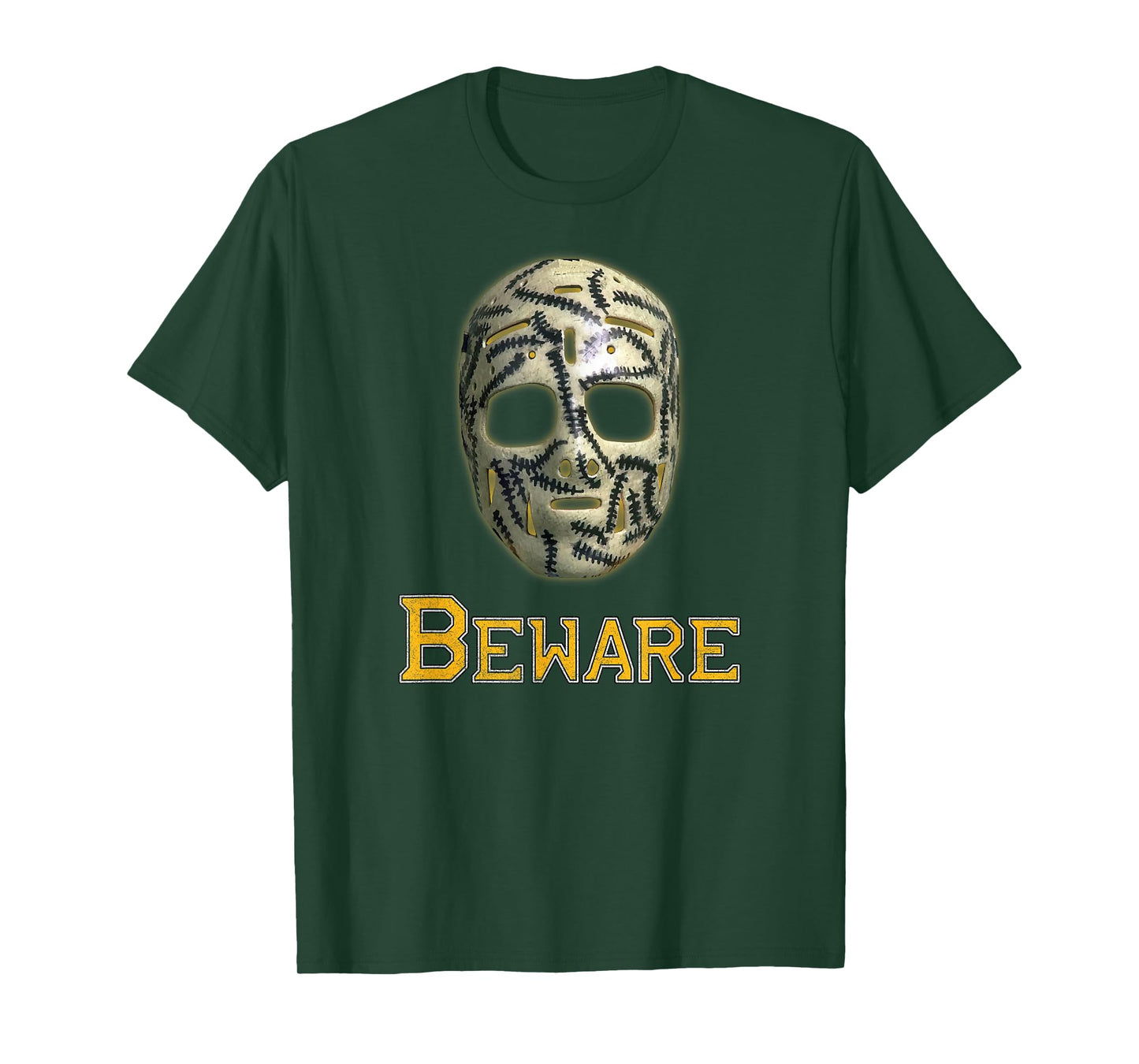 Classic 70s Hockey Mask Boston Cheevers Stitches Beware Game T-Shirt