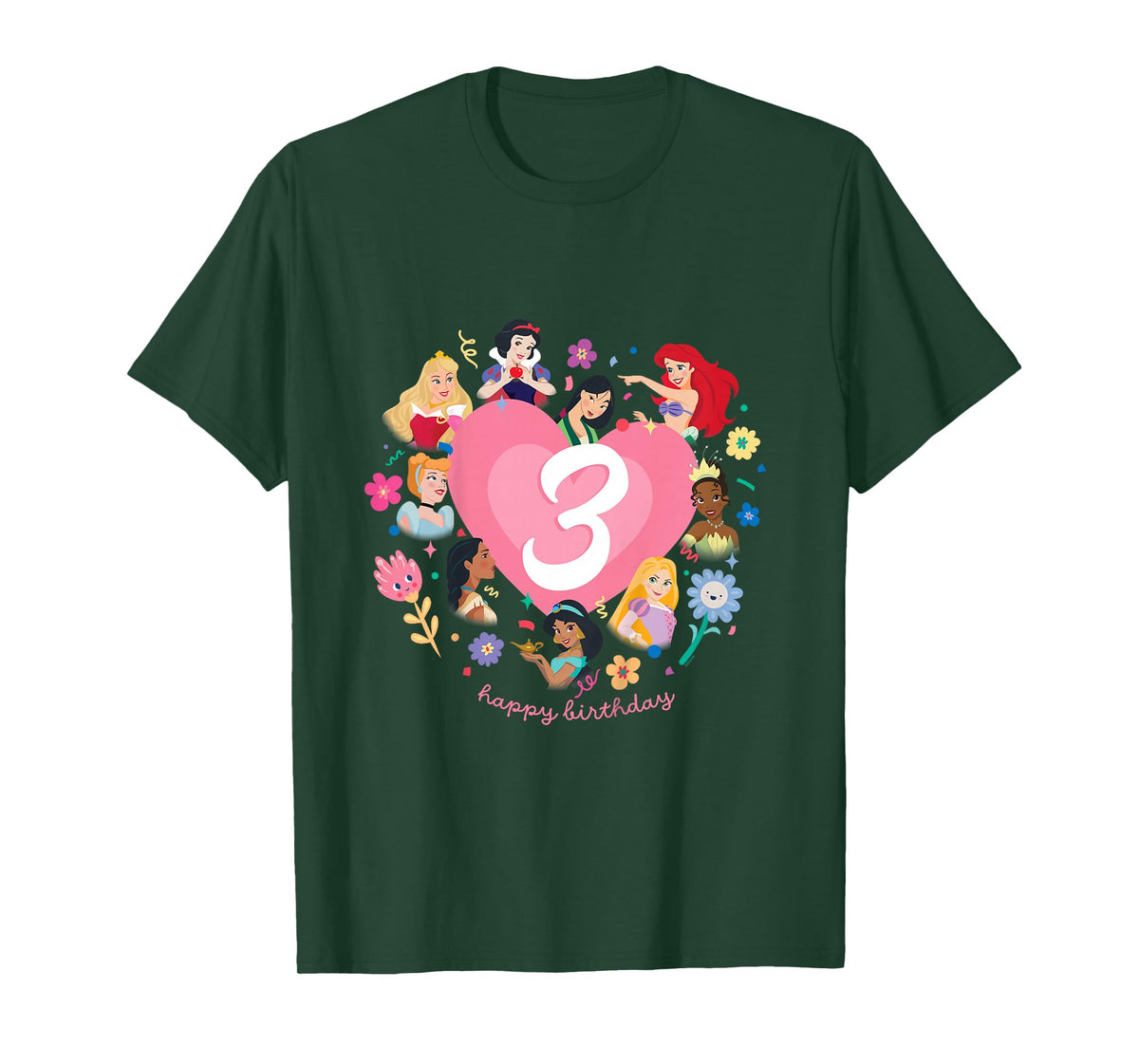 Disney Princess Heart 3 Years Old Happy Third Birthday T-Shirt
