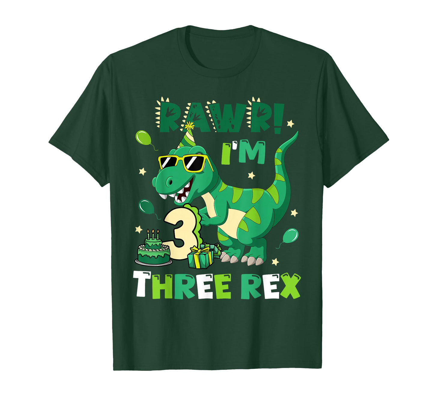 Kids Three Rex Birthday Party Outfit Dinosaur 3 Year Old Boy T-Shirt