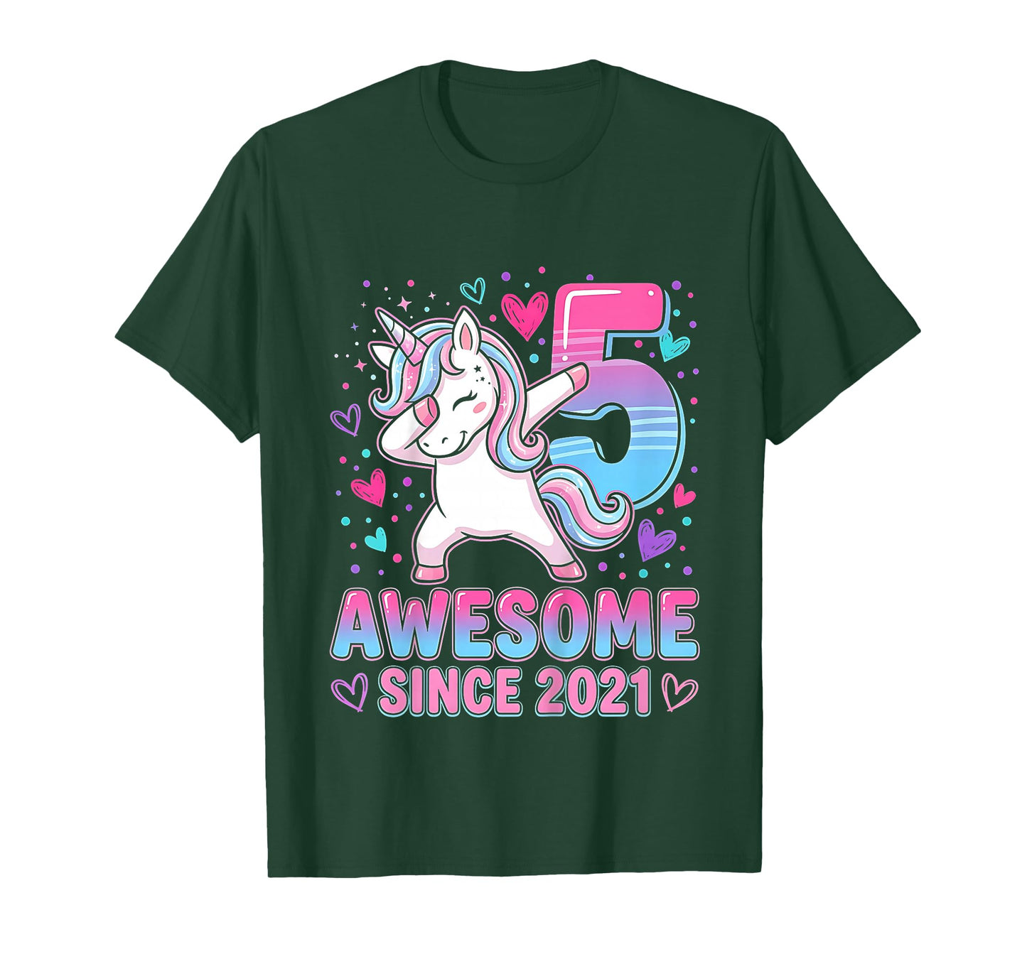 Kids 5th Birthday Girl Unicorn Shirt Awesome Since 2021 Unicorn T-Shirt