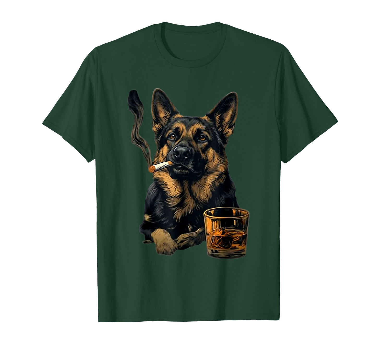 German Shepherd Dog Smoking Cigarette Whisky Lover Funny Dog T-Shirt