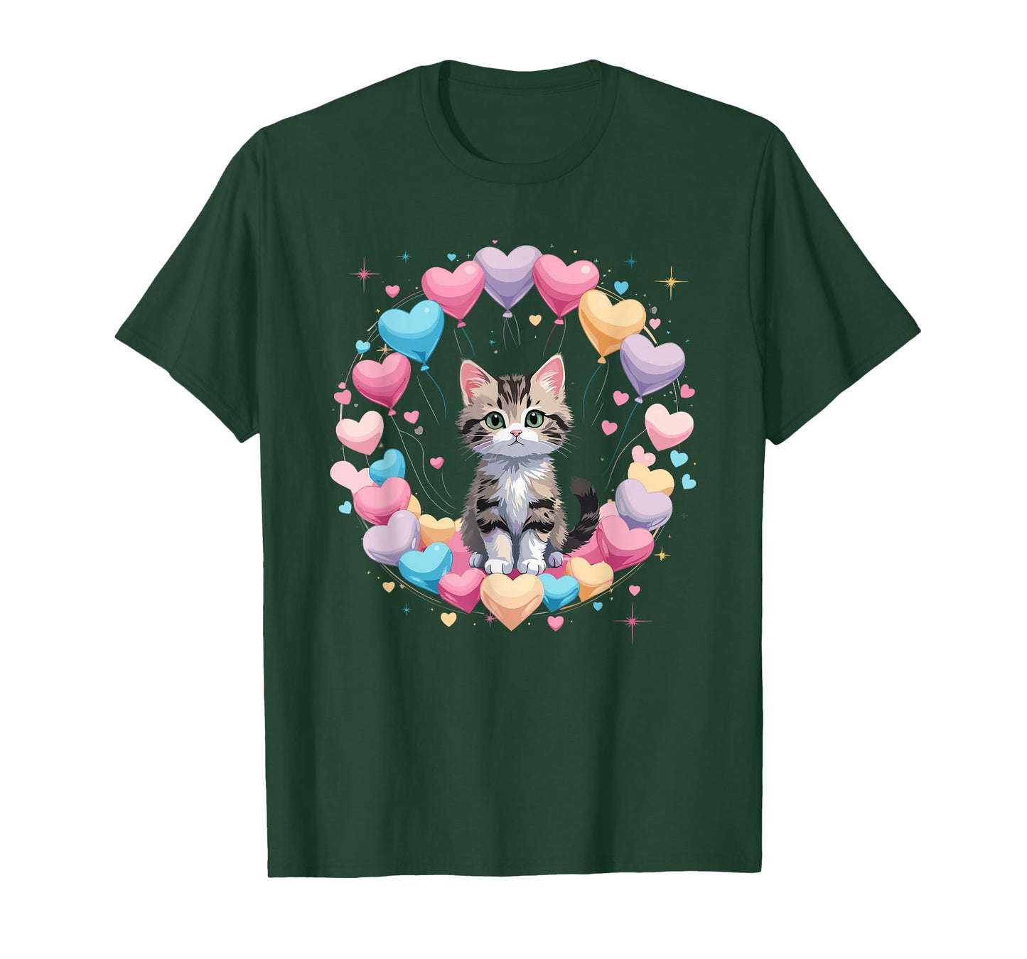 Valentines Day Cute Kitten with Heart Balloons T-Shirt