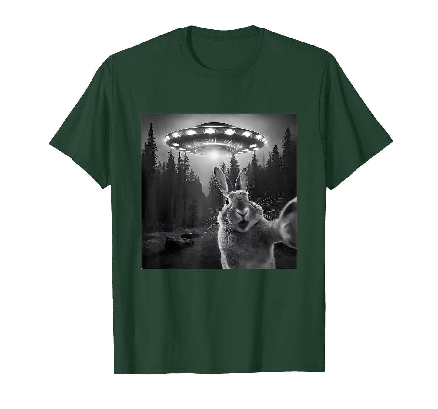 Rabbit Selfie With UFO - Funny Bunny Graphic Alien Lover T-Shirt