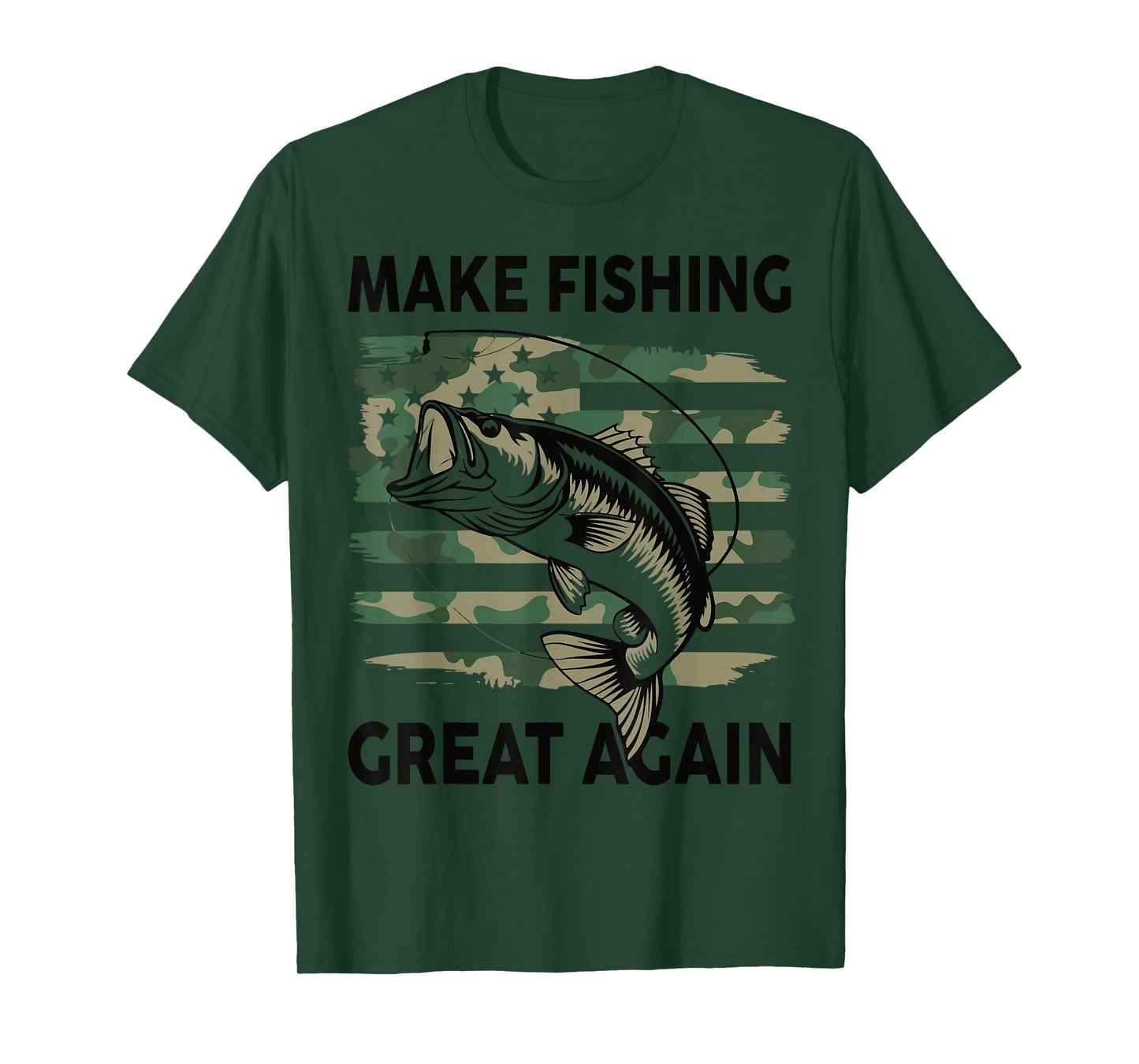 Funny Make Fishing Great Again Camo Bass Fish American Flag T-Shirt