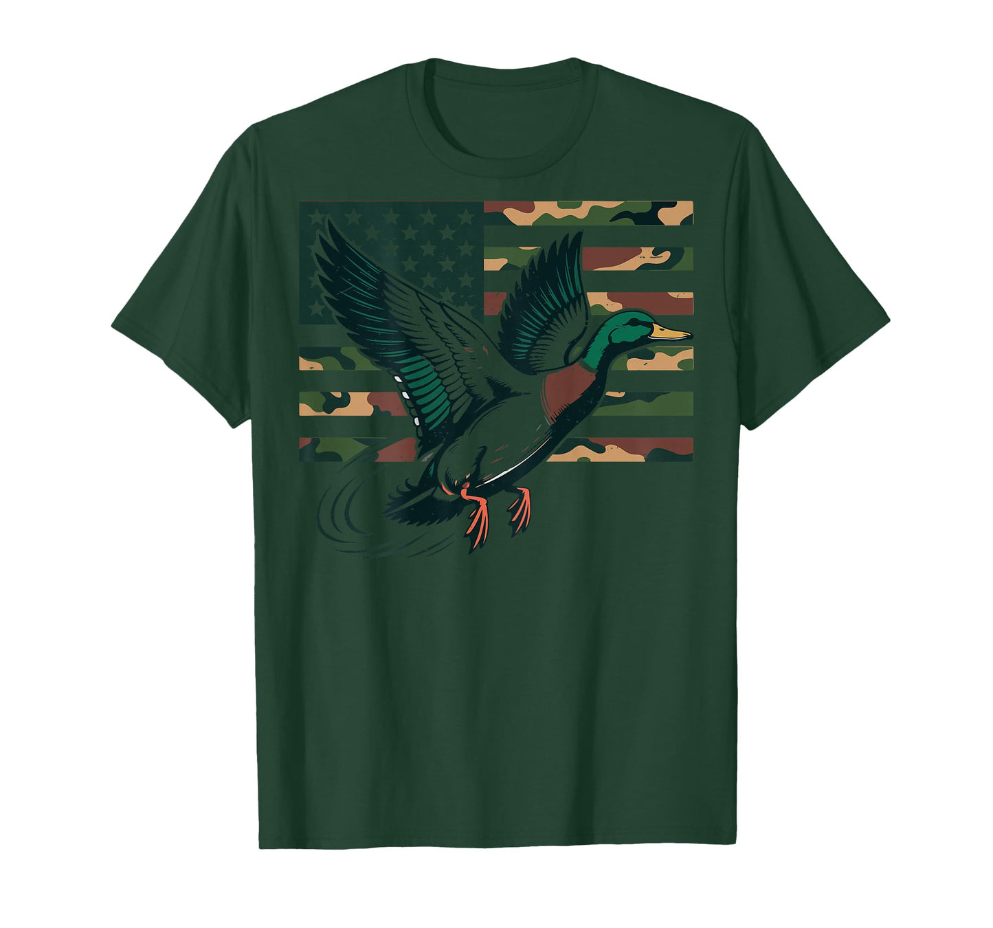 Youth Camo Mallard Duck Hunting Camouflage American Flag Kid T-Shirt
