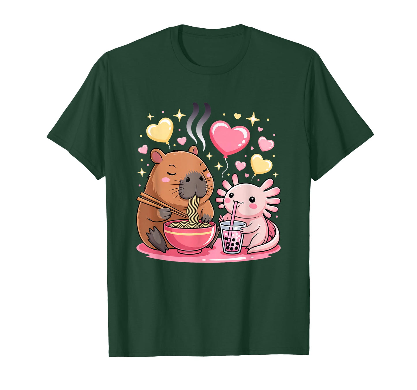 Capybara Eating Ramen Axolotl Boba Tea Funny Kids Boys Girls T-Shirt