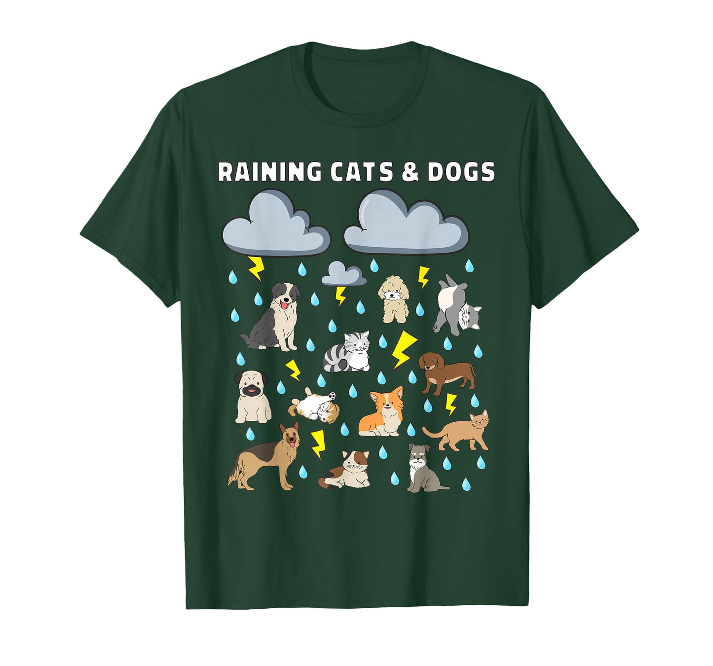 Funny English Idiom Raining Cats and Dogs Puppies Kitten T-Shirt