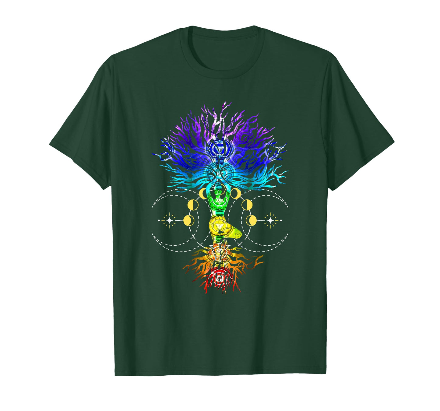 Chakra Tree of Life with Phases Of The Moon Hatha Yoga T-Shirt