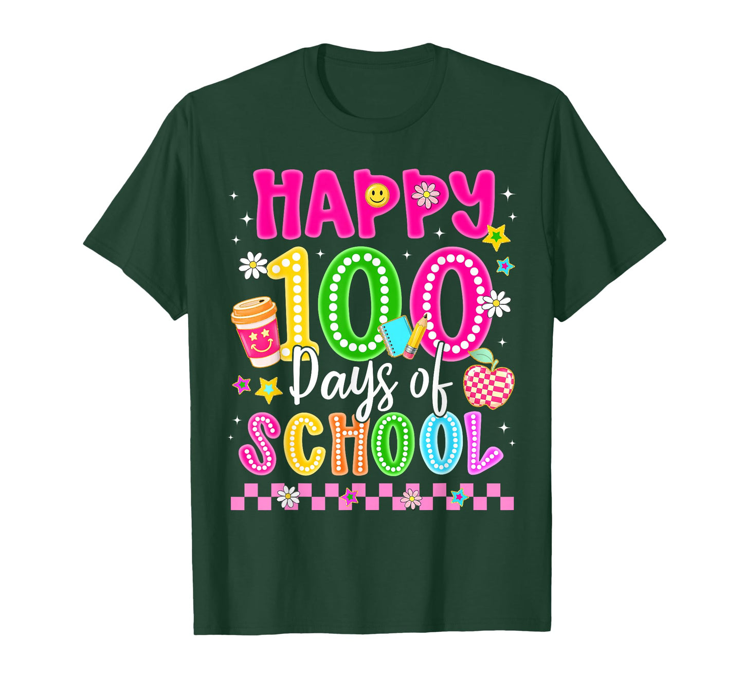 Happy 100 Days of School Coffee Apple Smile Coffee Teacher T-Shirt