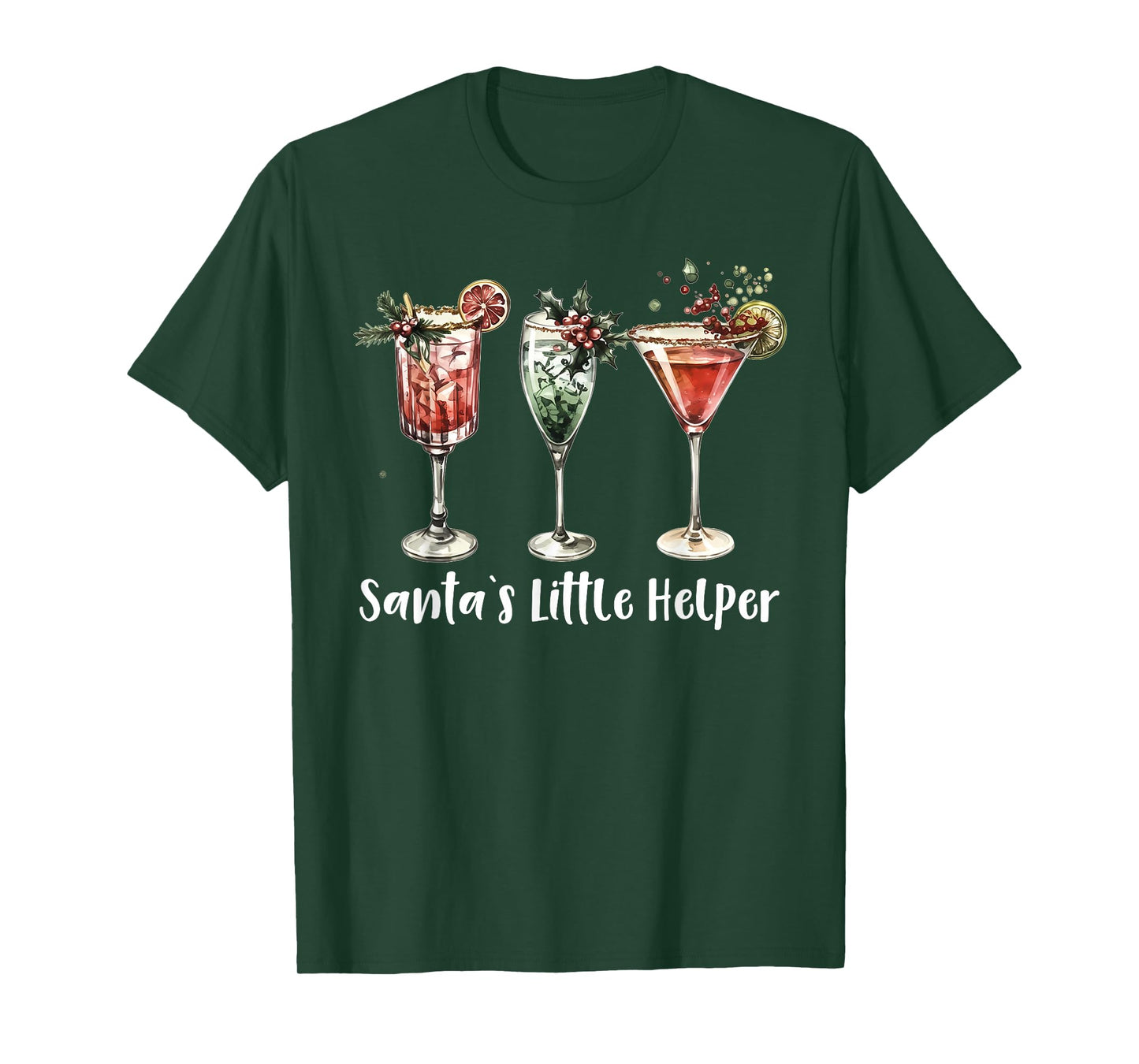 Retro Funny Santa's Little Helper Martini Merry Christmas T-Shirt
