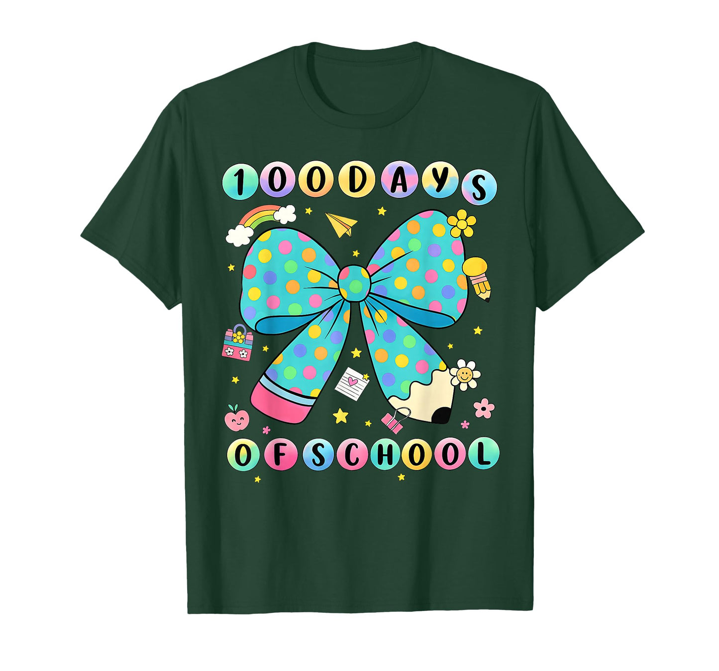 100th Day of School Pencil Dot Coquette Bow Teacher Girls T-Shirt