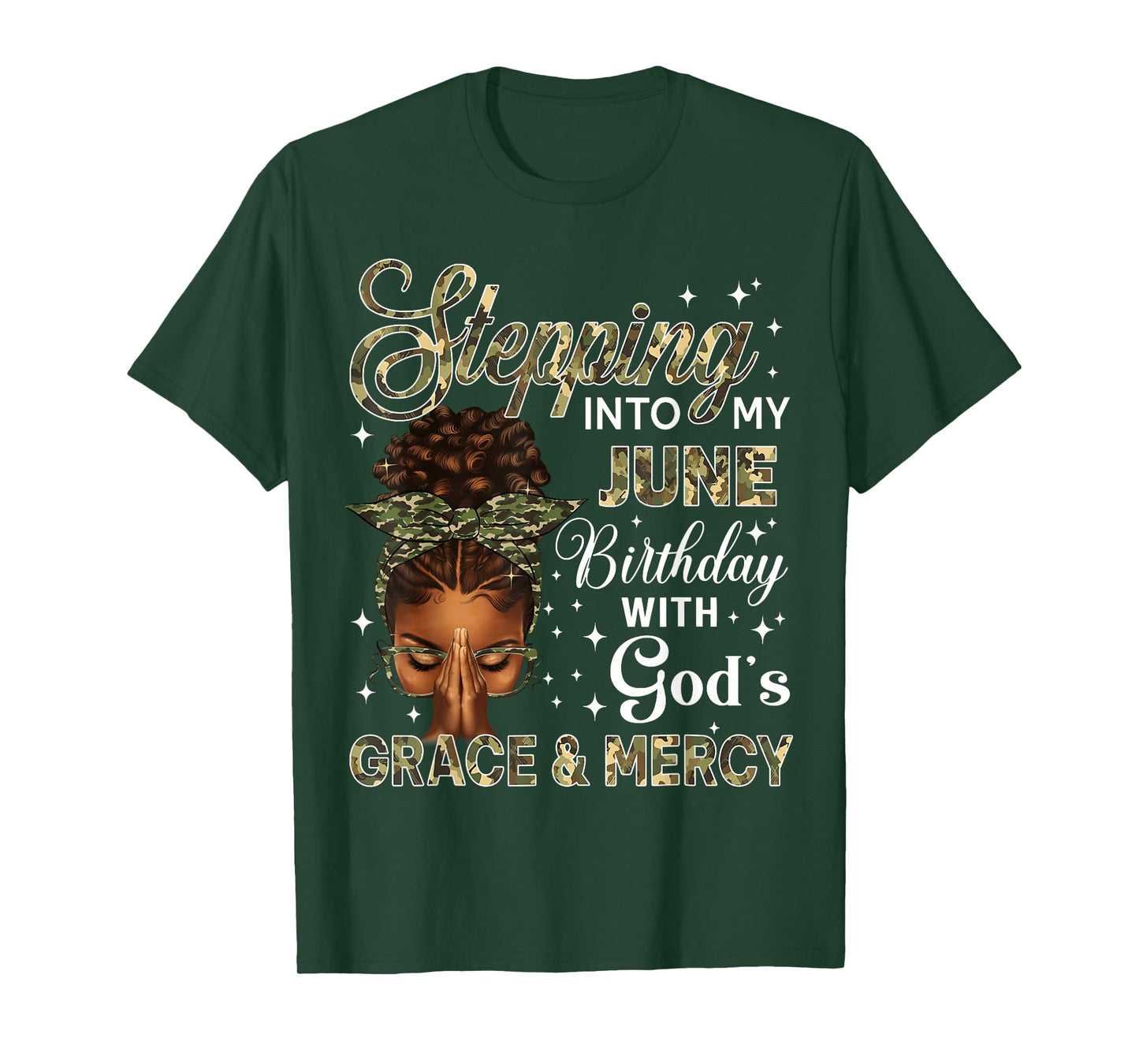 Stepping Into My June Birthday Black Women Afro Christian T-Shirt
