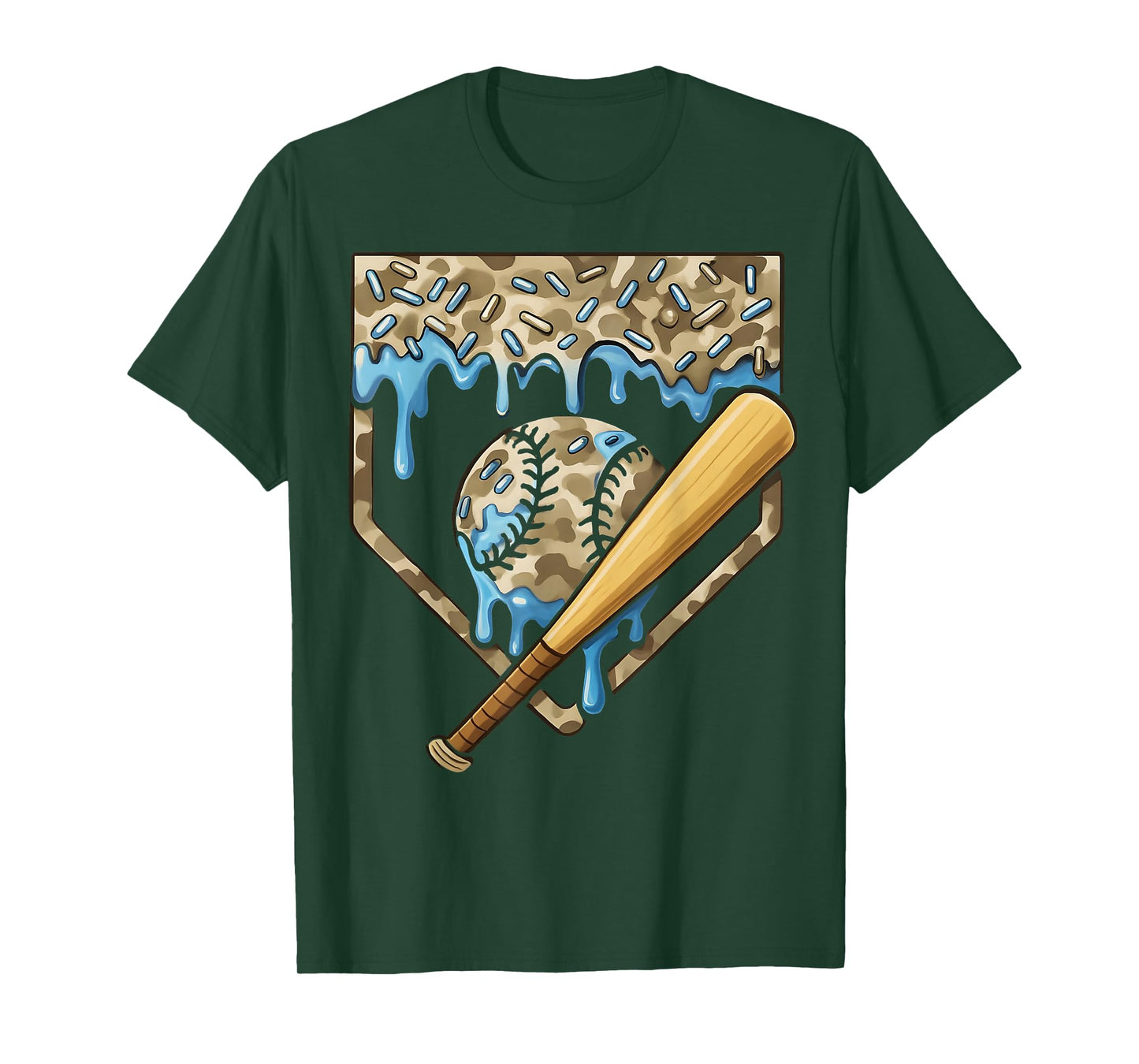 Baseball Drip Camo Baseball Home Plate Bat Boys Sports T-Shirt