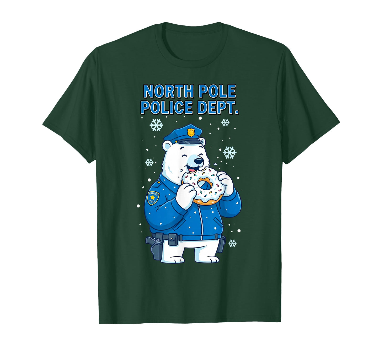 North Pole Police Bear Eating Donut Funny Arctic Officer T-Shirt