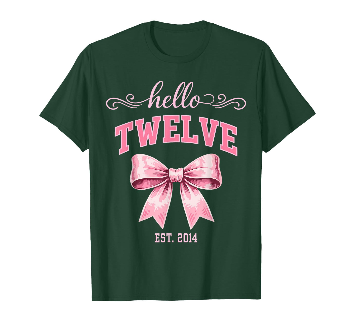 Hello Twelve Est 2014 Cute Coquette Bow 12th Birthday Girls T-Shirt