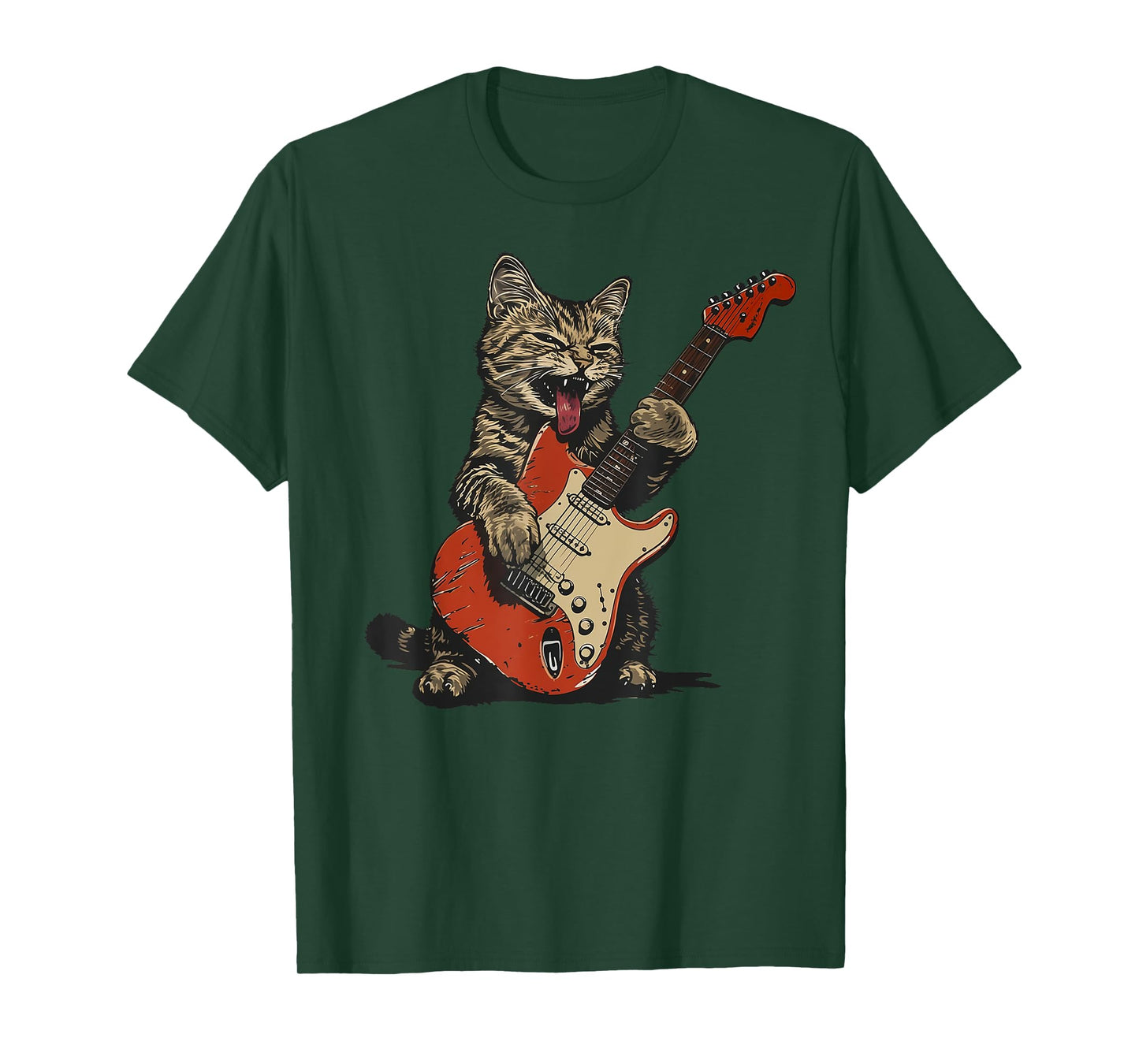 Rock and Roll Guitar Cat Vintage ROCK Guitarist Cat Men Women Girls Kids T-Shirt