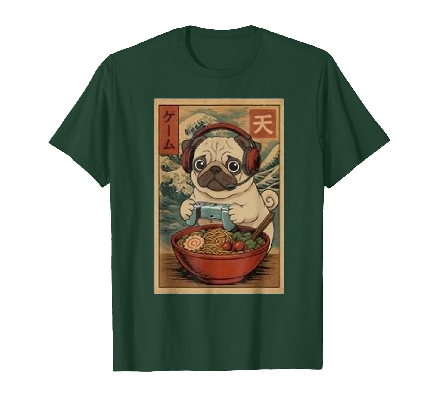 Gamer Pug Funny Ramen Retro Japanese Pug Gaming T-Shirt