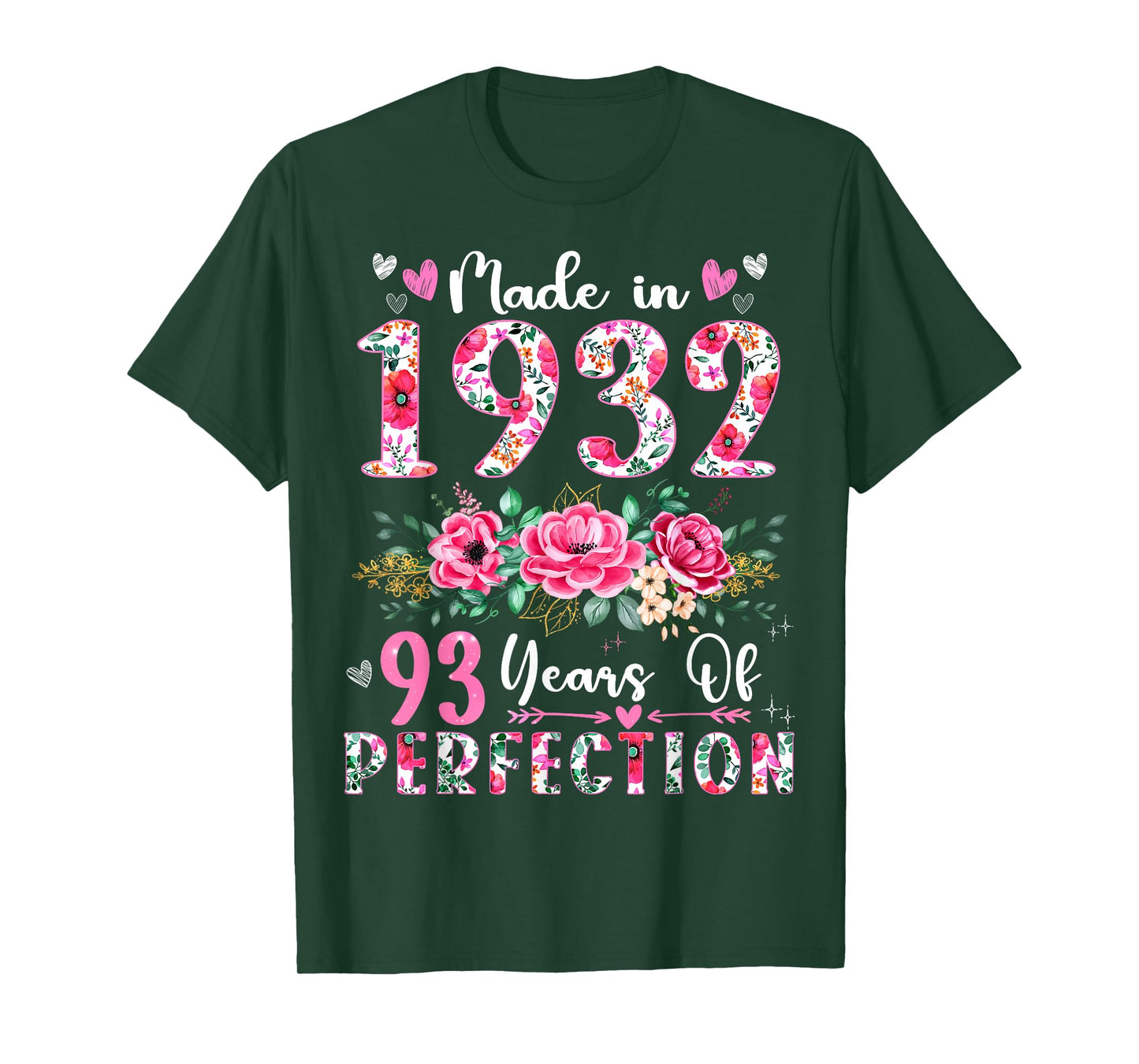 93 Year Old Made In 1932 Floral 93th Birthday Women T-Shirt