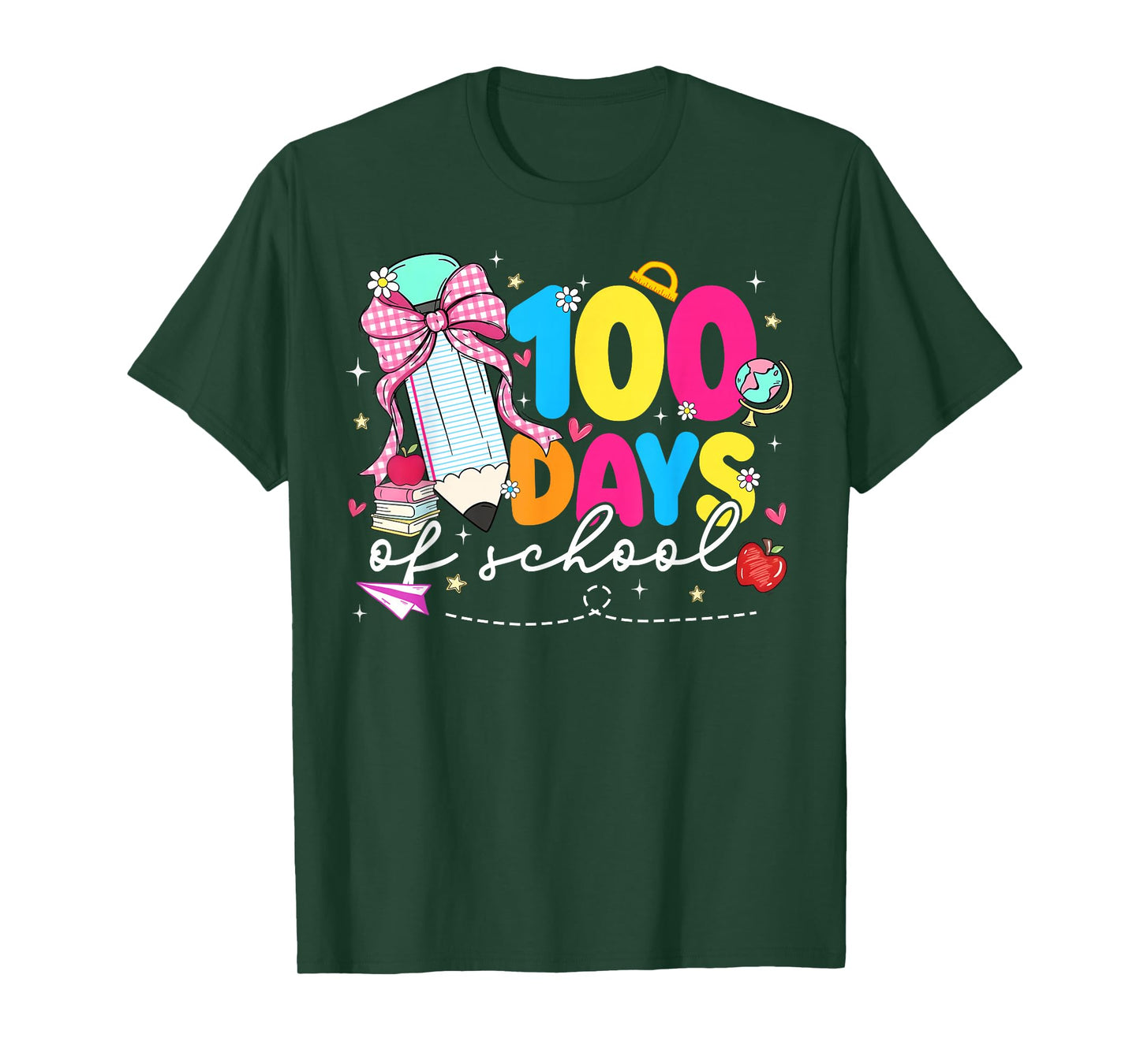 100 Days of School Girl Women Teacher Coquette Pencil Bow T-Shirt