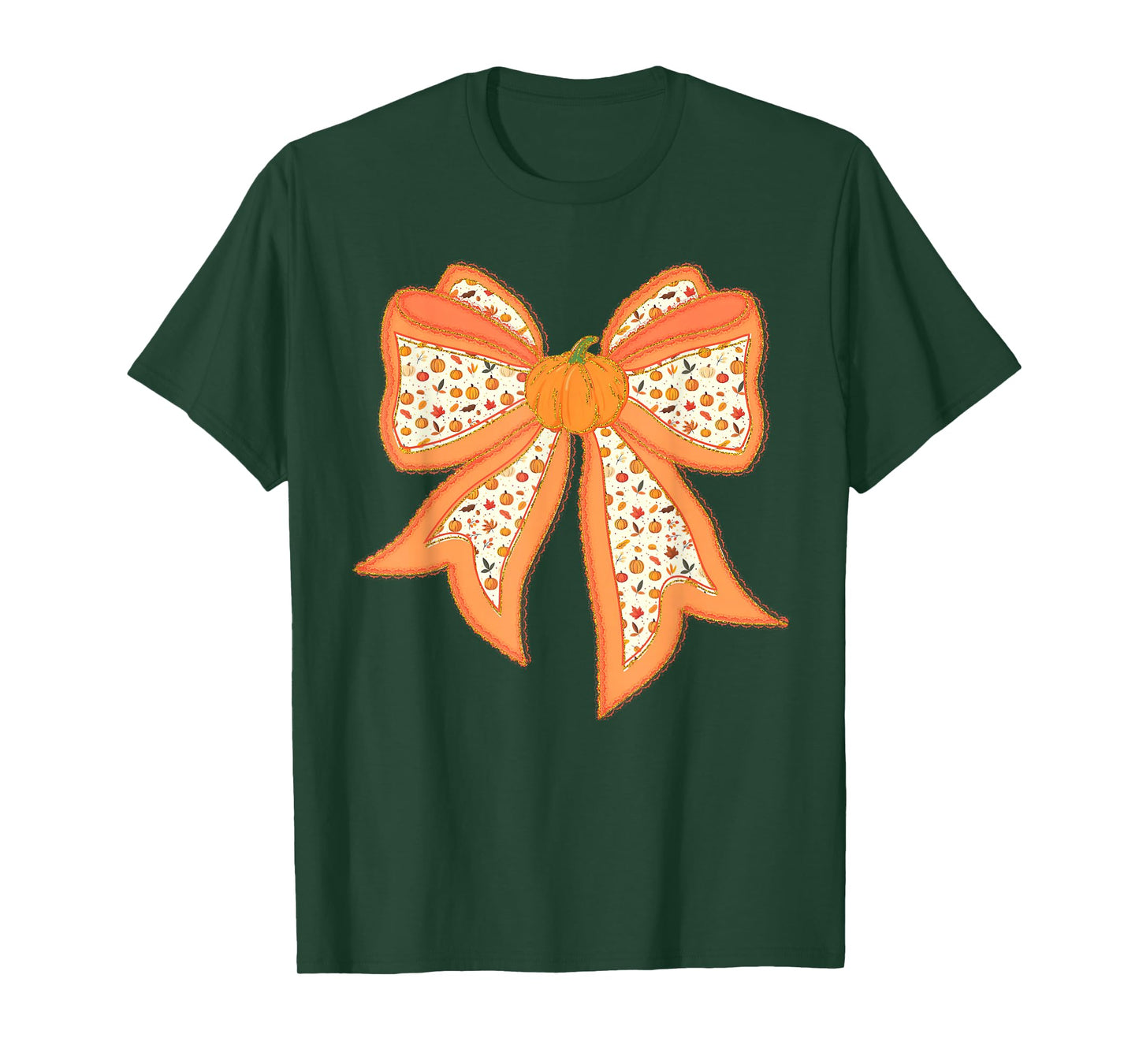 Coquette Bow Pumpkin Thanksgiving Autumn Fall Y'all Leaves T-Shirt