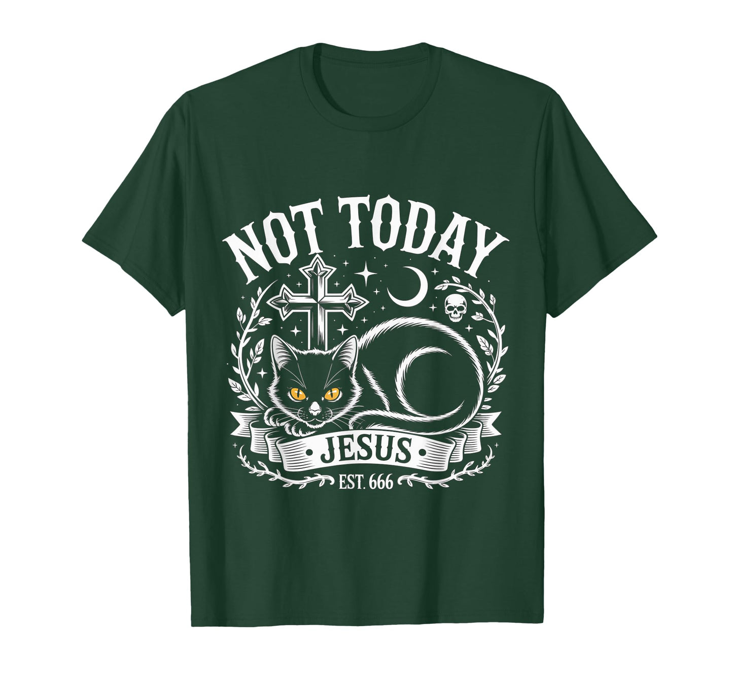 Not Today Jesus Funny Christian Halloween Black Cat Witch T-Shirt