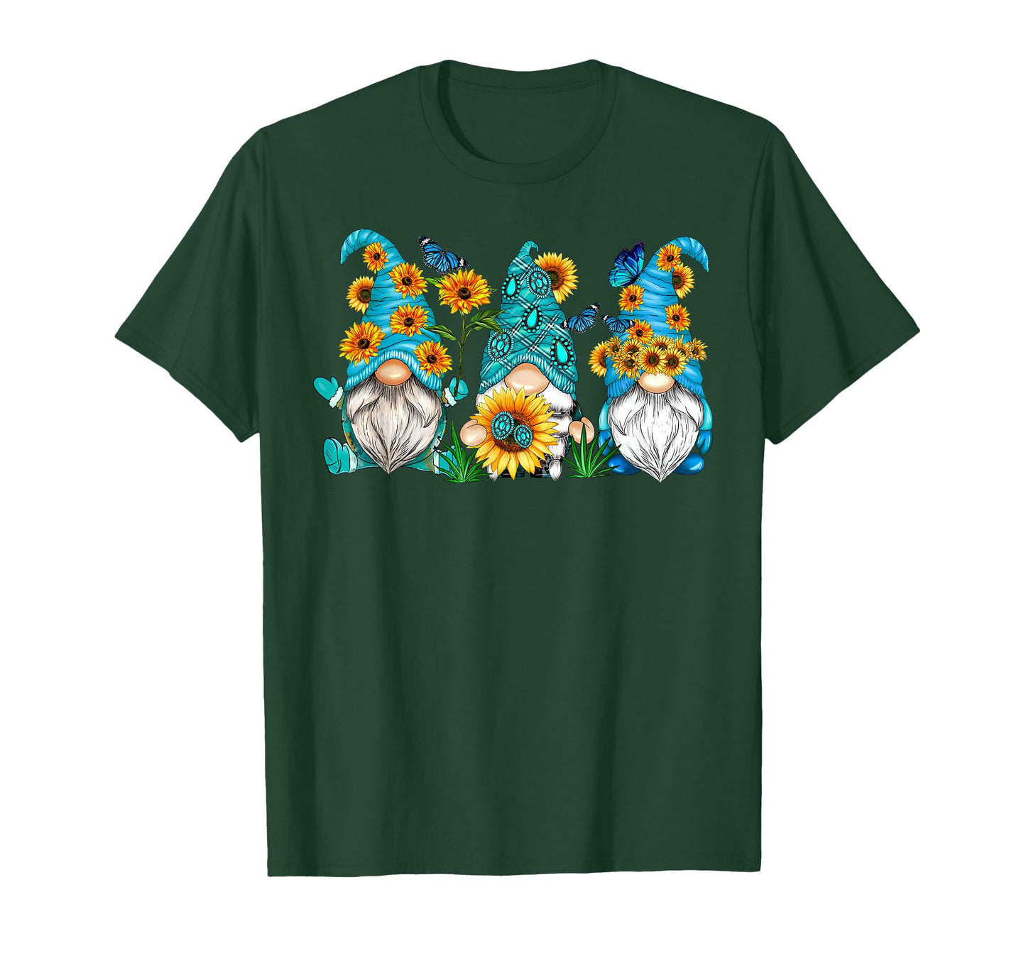 Cute Gnomes With Sunflower Butterfly Gardeners Summer Floral T-Shirt