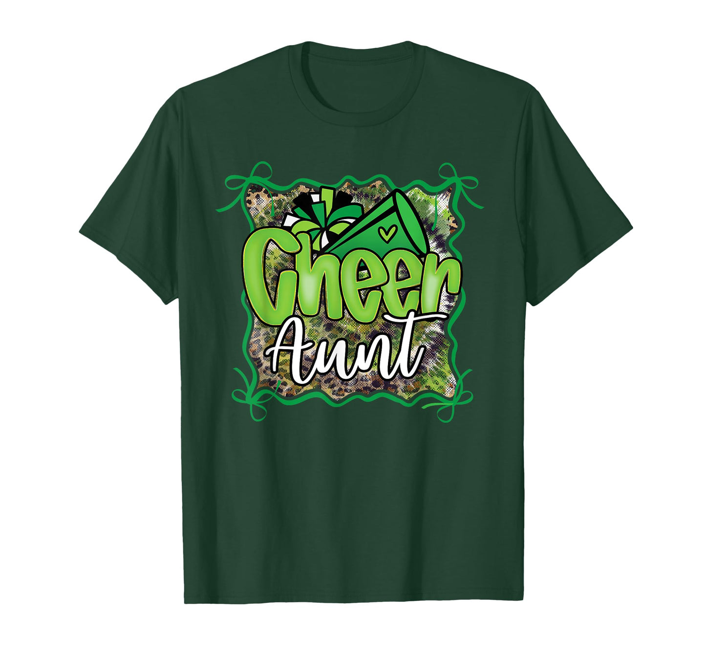 Cheer Aunt Auntie Bow Sport Cheerleader Cheerleading Green T-Shirt