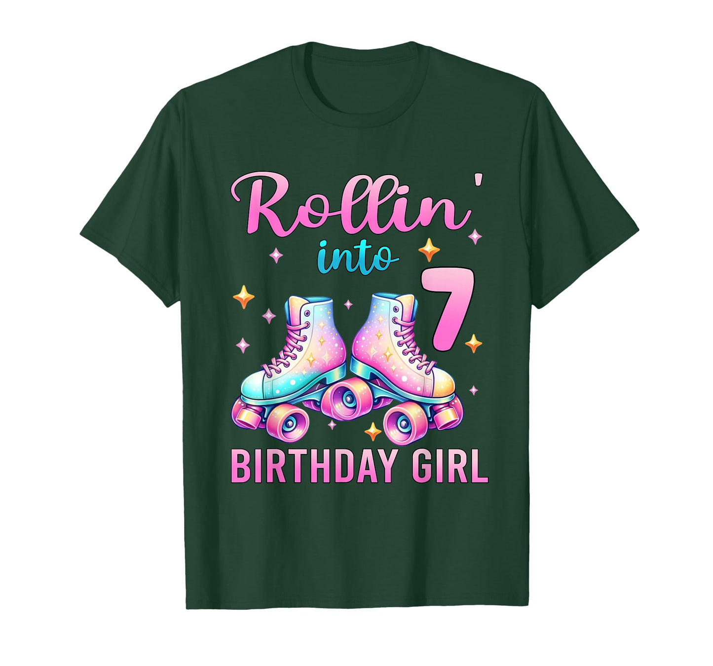 Rollin' Into 7 Roller Skate 7th Birthday Girl Roller Skating T-Shirt