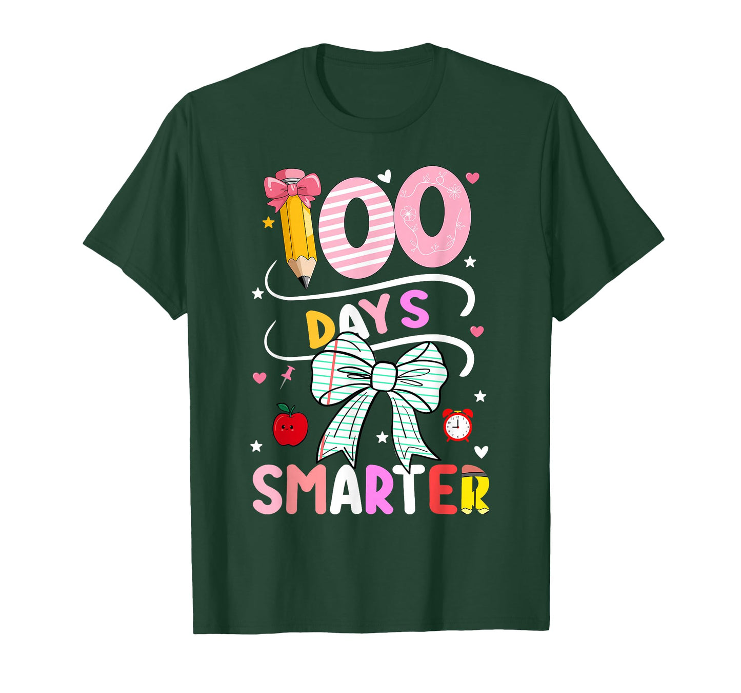 100 Days of School 100 Days Smarter Coquette Bow Girls Women T-Shirt