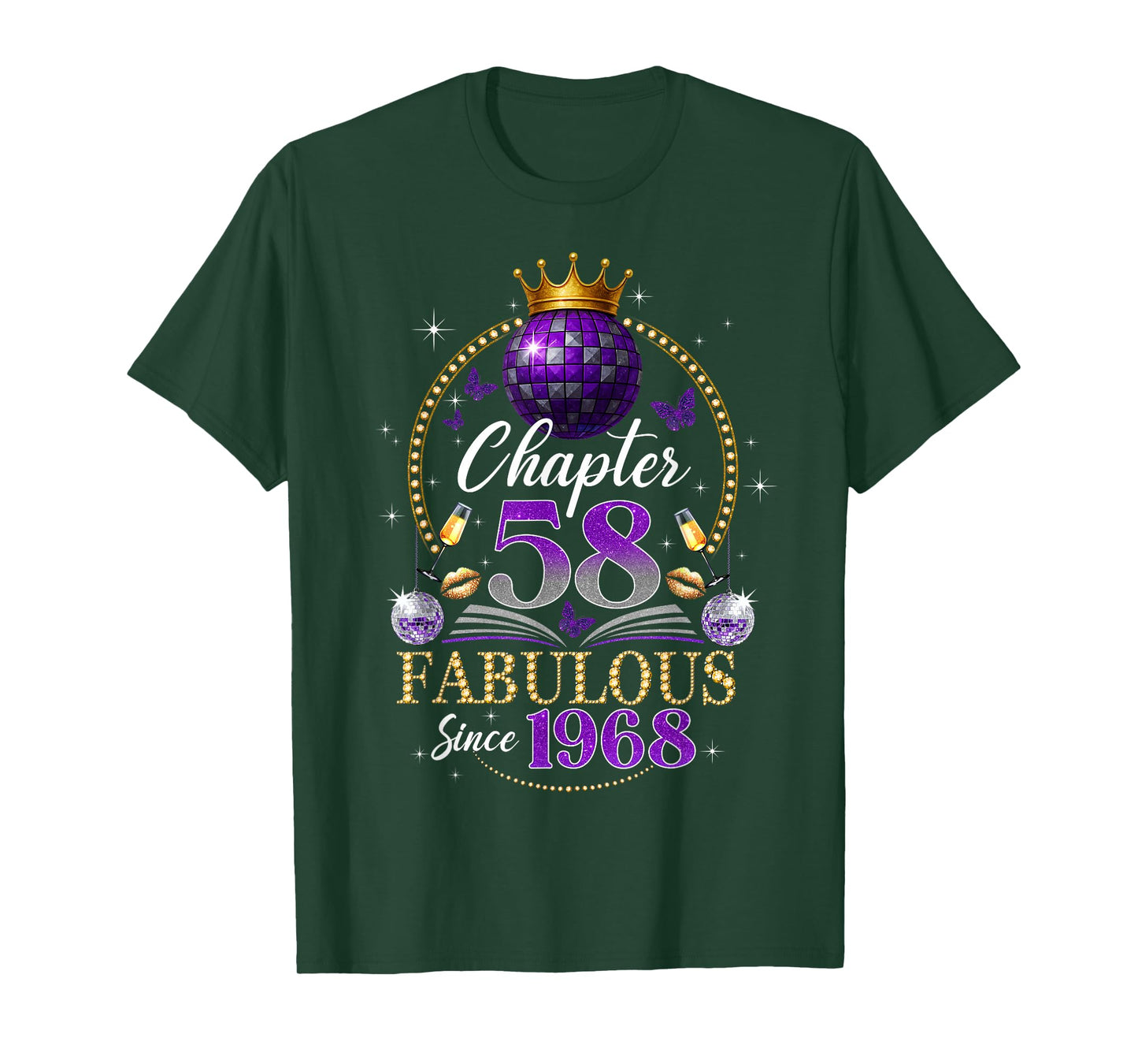 Chapter 58 Since 1968 Purple Disco Ball 58th Birthday Women T-Shirt