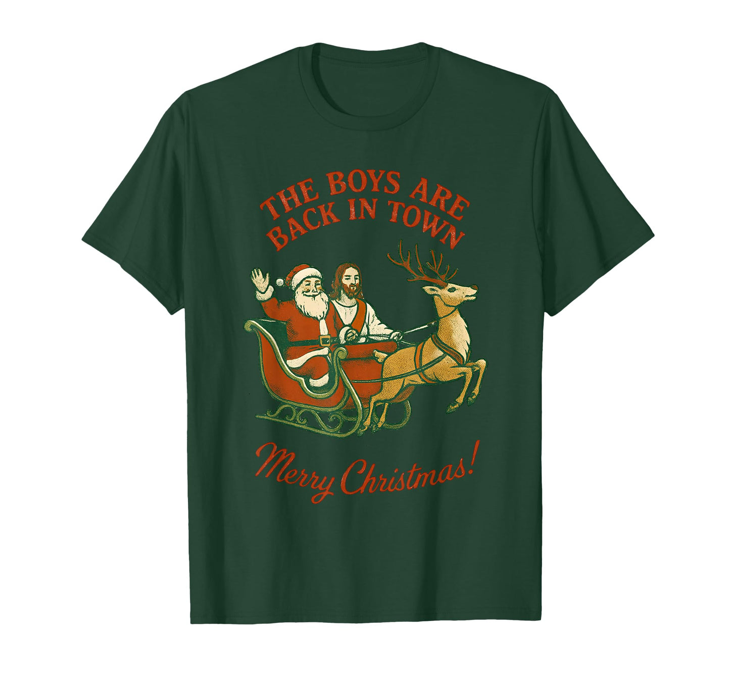 The Boys are Back in Town Christmas Jesus and Santa Vintage T-Shirt
